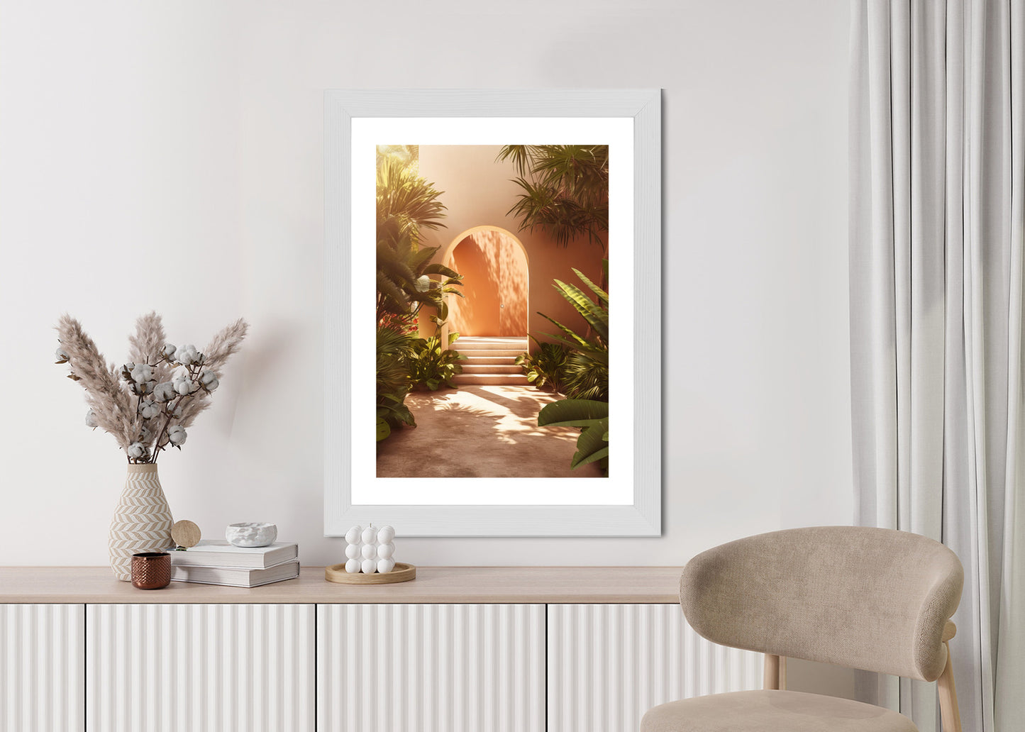 Poster Mexikanische Tür, Treppen Und Palmen Rahmen Holz Mit Passepartout Farbe Natürlich