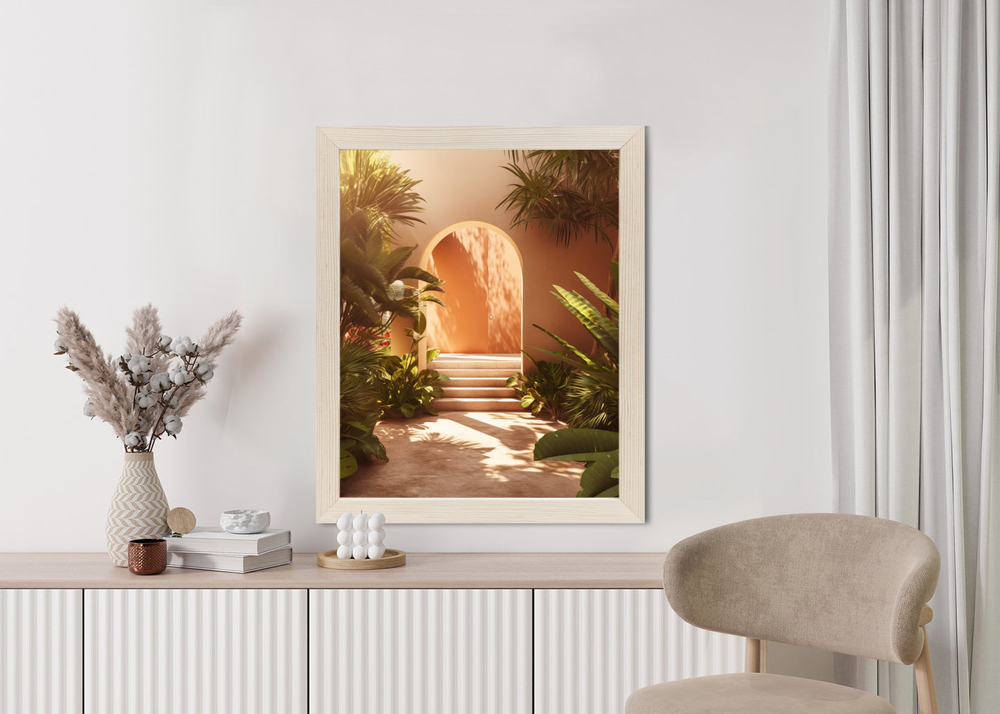 Poster Mexikanische Tür, Treppen Und Palmen Rahmen Holz Mit Passepartout Farbe Natürlich