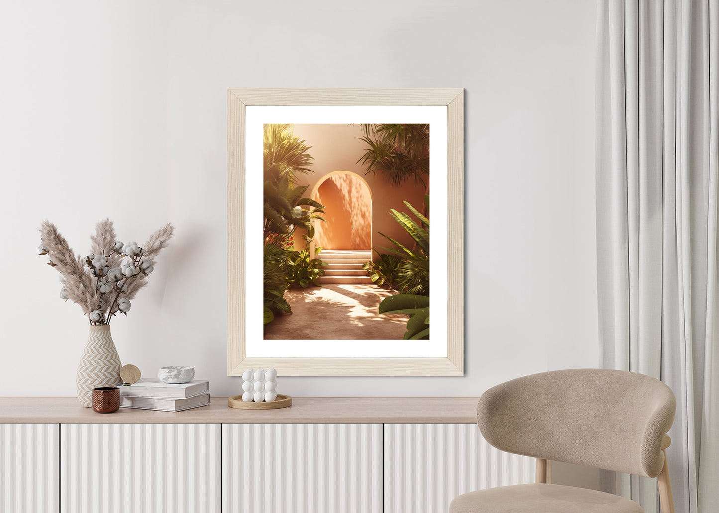 Poster Mexikanische Tür, Treppen Und Palmen Rahmen Holz Mit Passepartout Farbe Natürlich