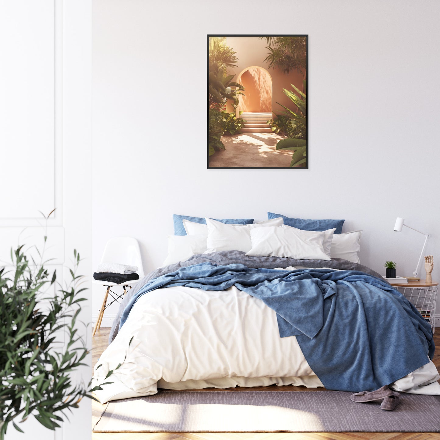 Poster Mexikanische Tür, Treppen Und Palmen Rahmen Holz Mit Passepartout Farbe Natürlich