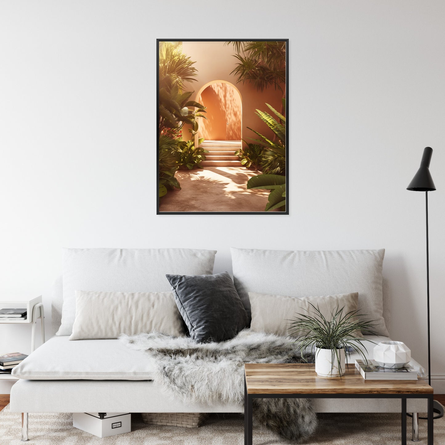 Poster Mexikanische Tür, Treppen Und Palmen Rahmen Holz Mit Passepartout Farbe Natürlich