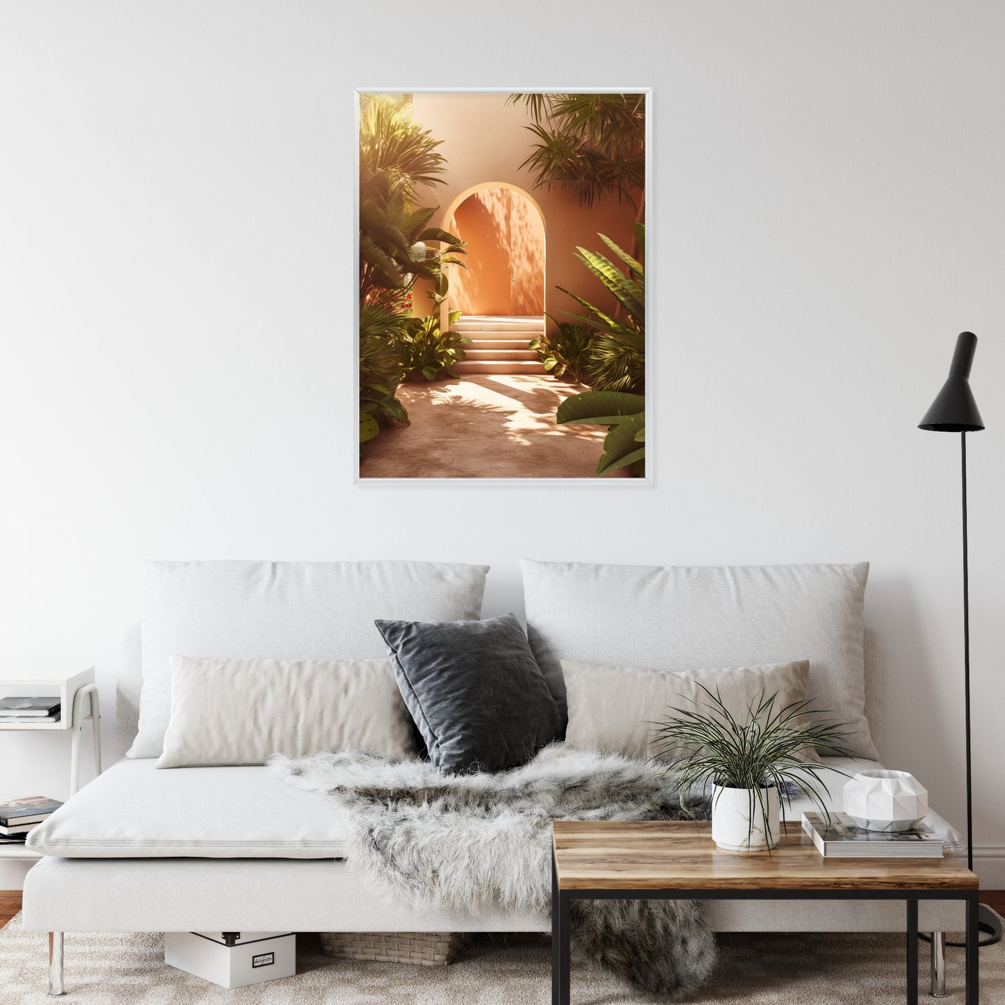 Poster Mexikanische Tür, Treppen Und Palmen Rahmen Holz Mit Passepartout Farbe Natürlich