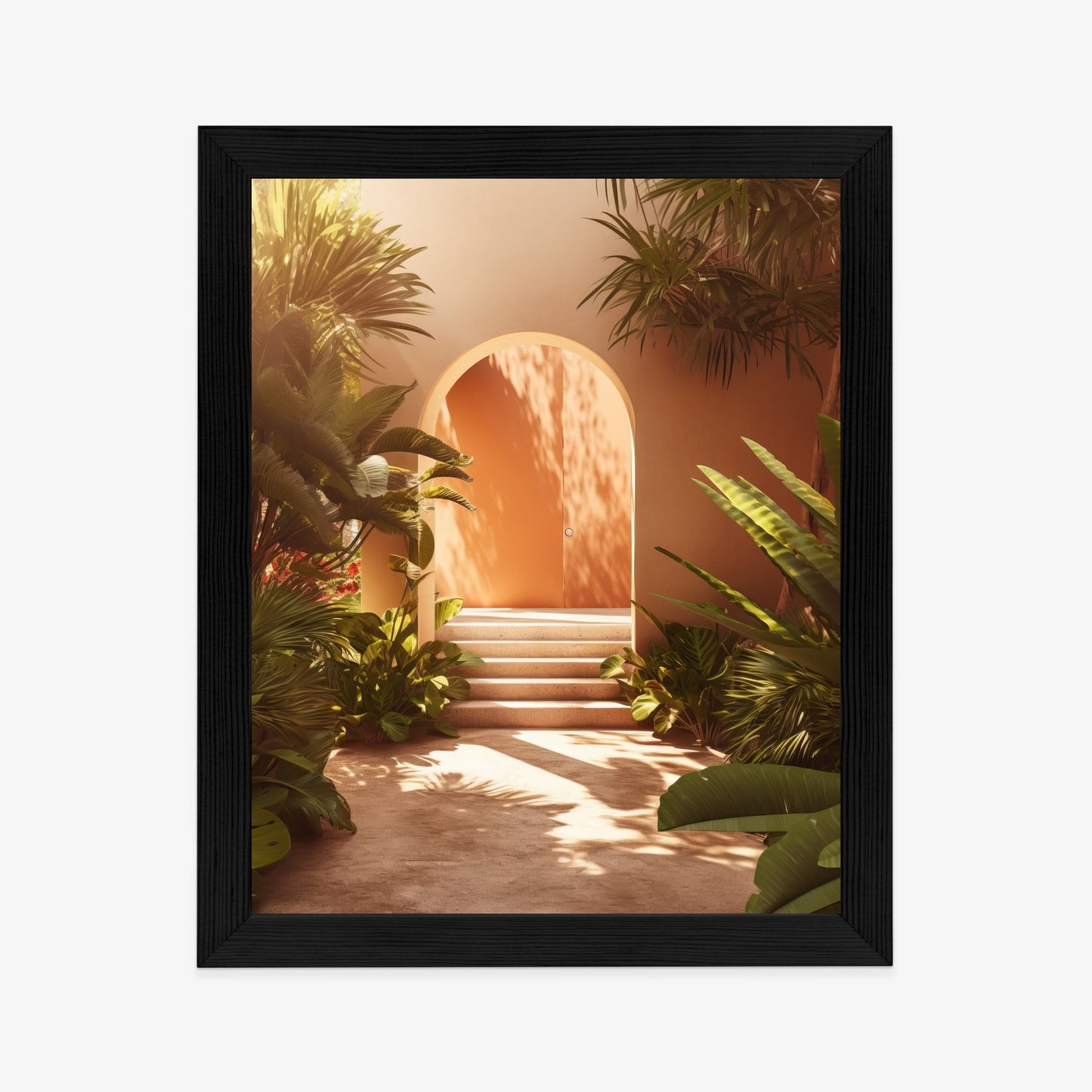 Poster Mexikanische Tür, Treppen Und Palmen Rahmen Holz Mit Passepartout Farbe Natürlich