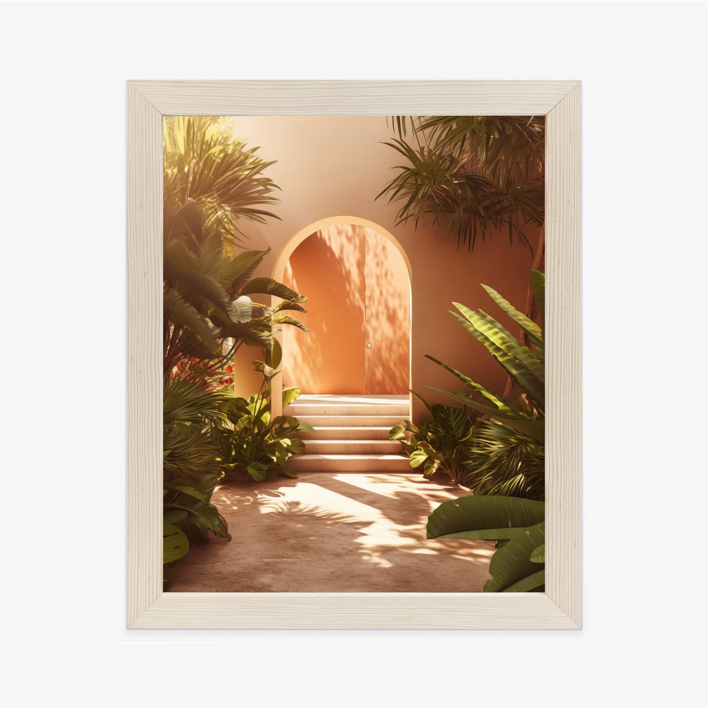 Poster Mexikanische Tür, Treppen Und Palmen Rahmen Holz Mit Passepartout Farbe Natürlich