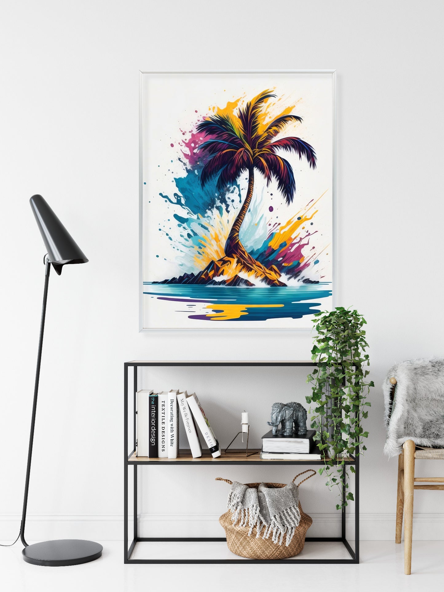 Poster Eine Bunte Palme Auf Einer Einsamen Insel Rahmen Holz Mit Passepartout Farbe Natürlich