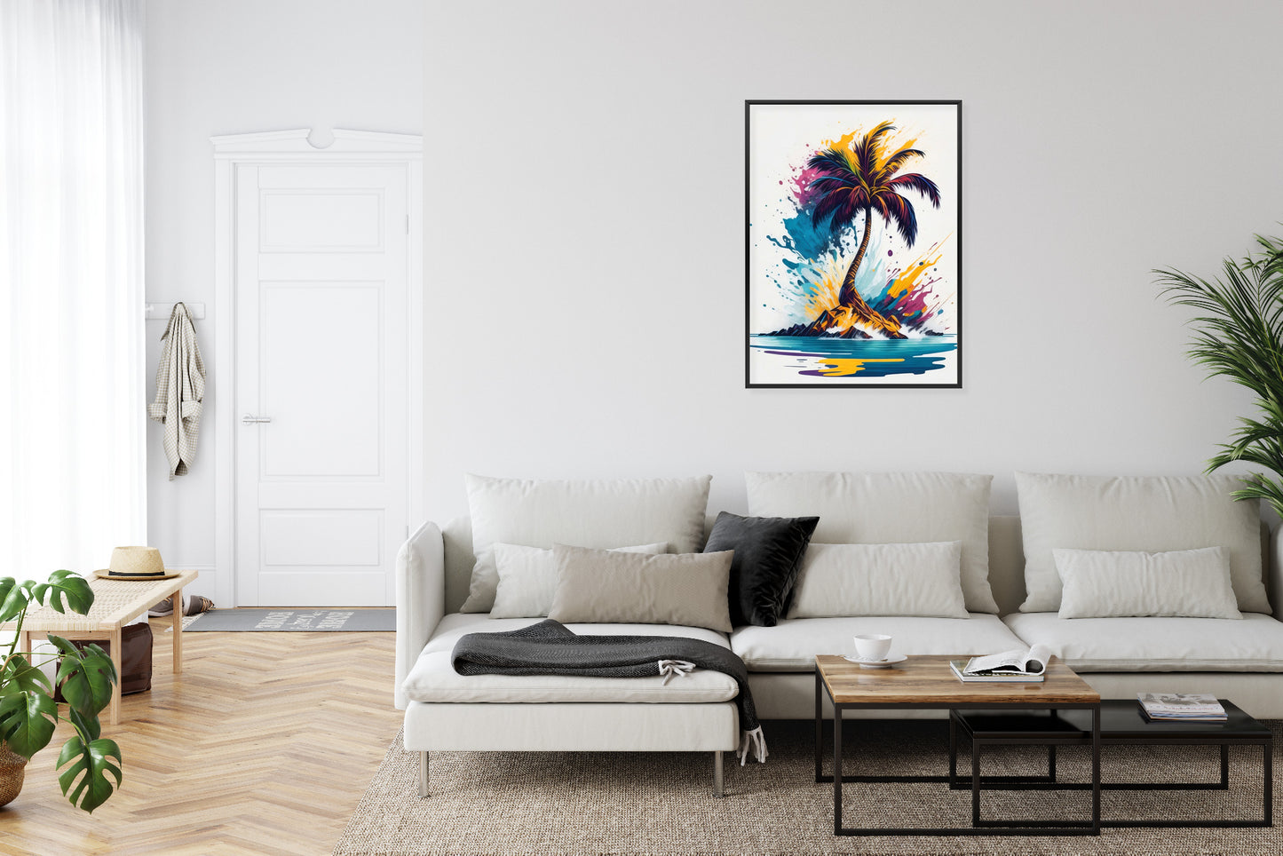Poster Eine Bunte Palme Auf Einer Einsamen Insel Rahmen Holz Mit Passepartout Farbe Natürlich