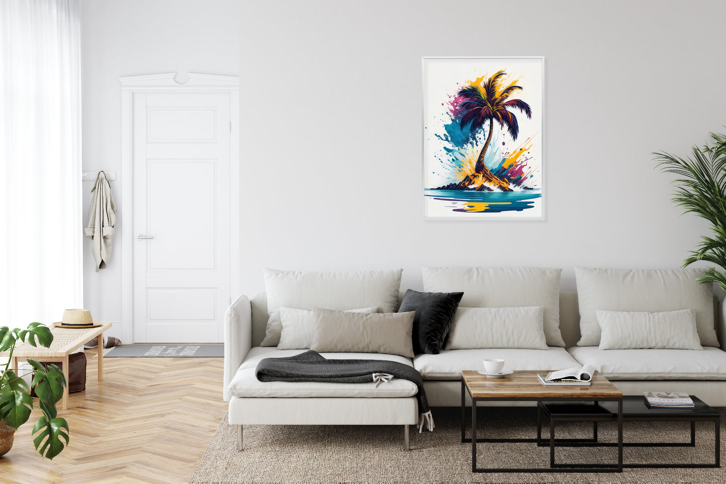 Poster Eine Bunte Palme Auf Einer Einsamen Insel Rahmen Holz Mit Passepartout Farbe Natürlich