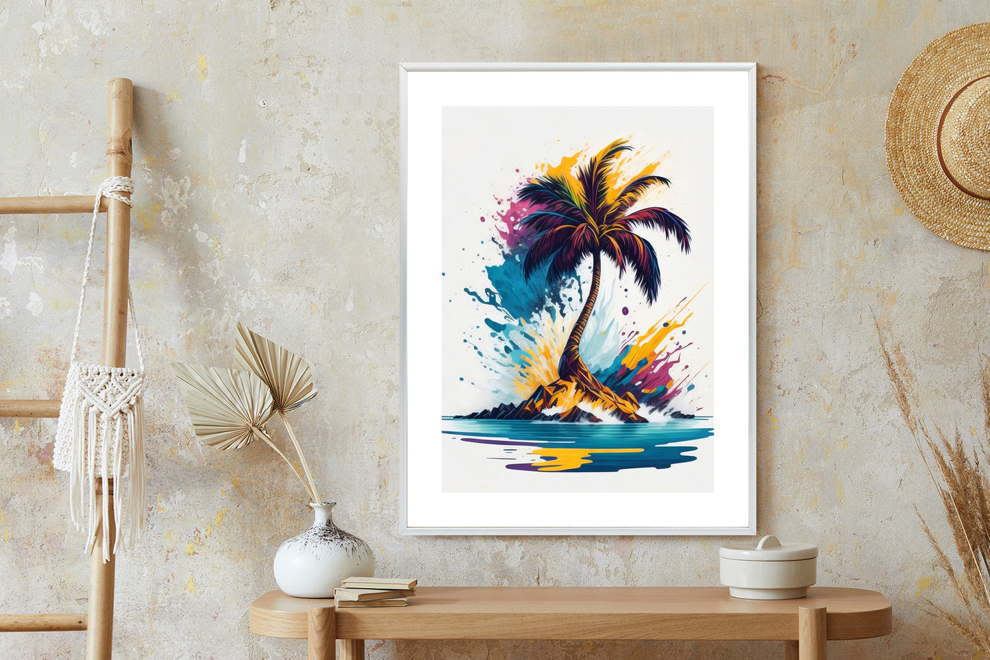 Poster Eine Bunte Palme Auf Einer Einsamen Insel Rahmen Holz Mit Passepartout Farbe Natürlich
