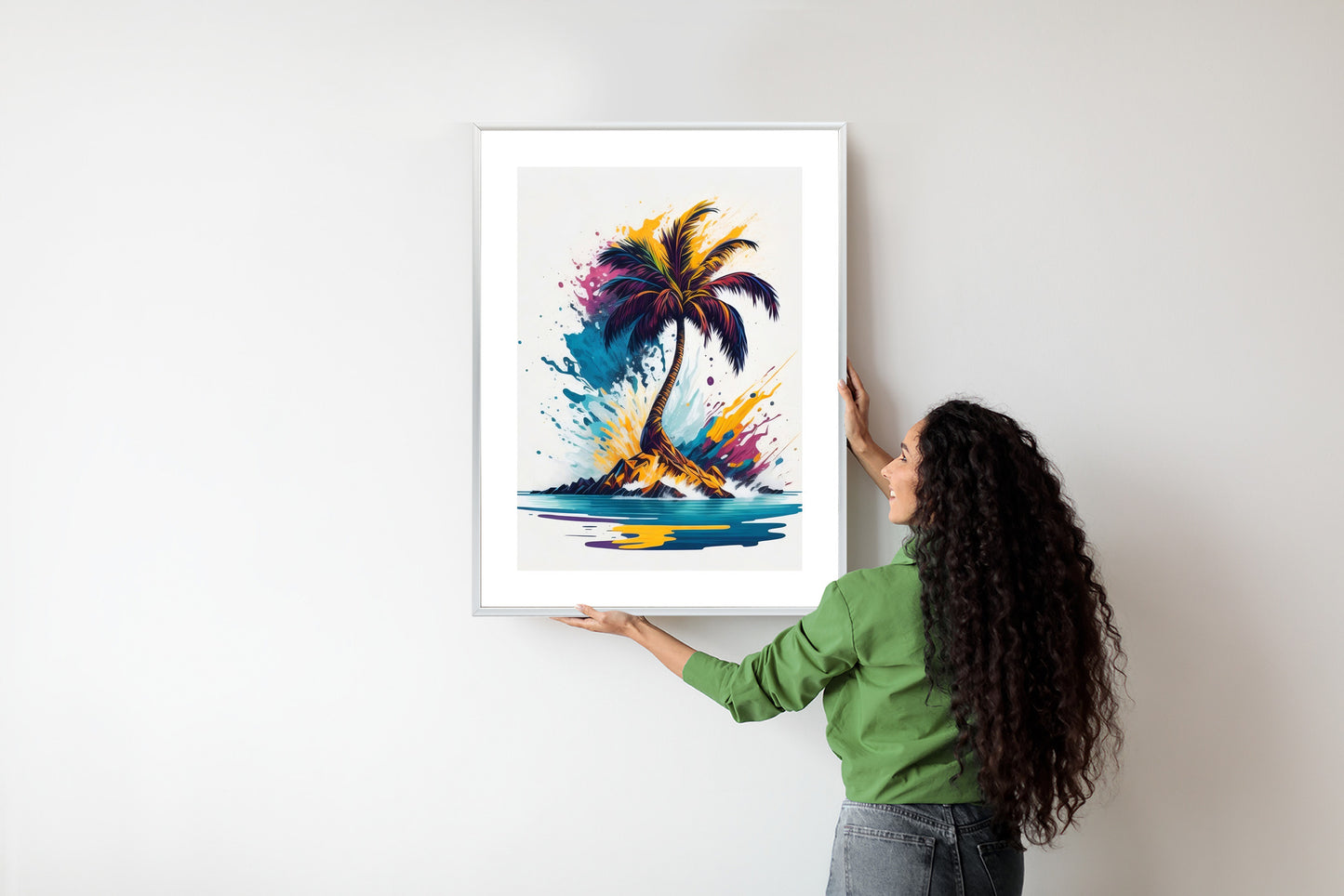 Poster Eine Bunte Palme Auf Einer Einsamen Insel Rahmen Holz Mit Passepartout Farbe Natürlich