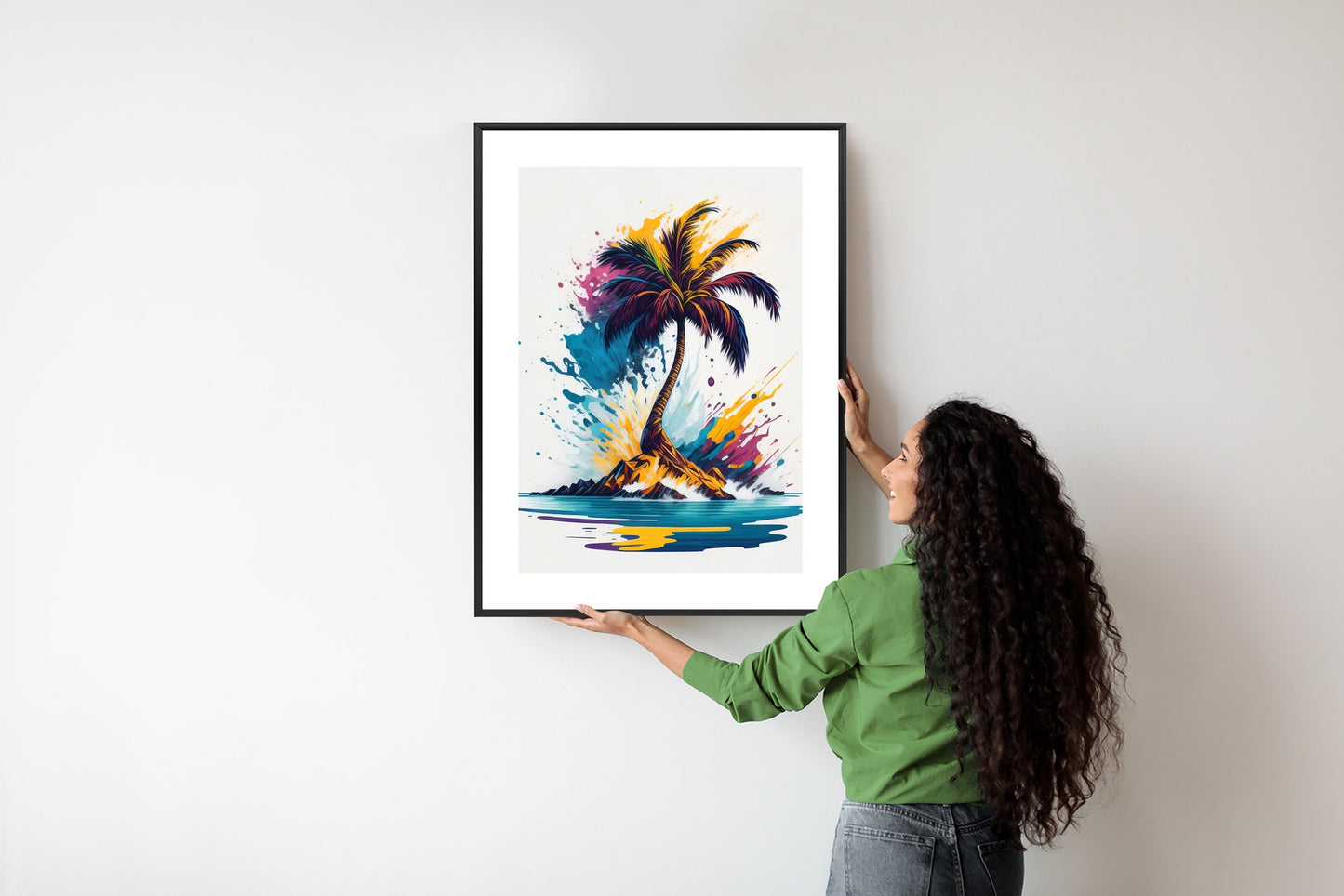 Poster Eine Bunte Palme Auf Einer Einsamen Insel Rahmen Holz Mit Passepartout Farbe Natürlich