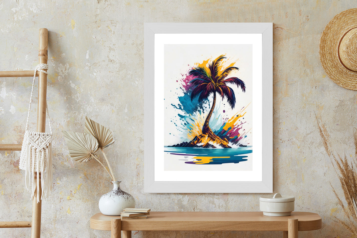 Poster Eine Bunte Palme Auf Einer Einsamen Insel Rahmen Holz Mit Passepartout Farbe Natürlich