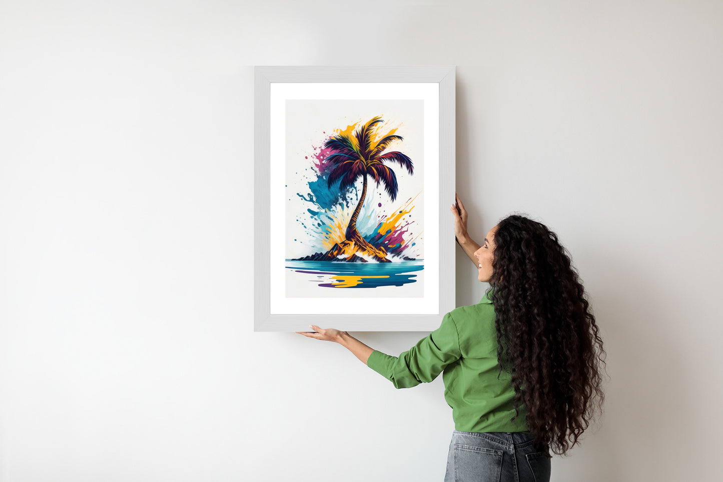 Poster Eine Bunte Palme Auf Einer Einsamen Insel Rahmen Holz Mit Passepartout Farbe Natürlich