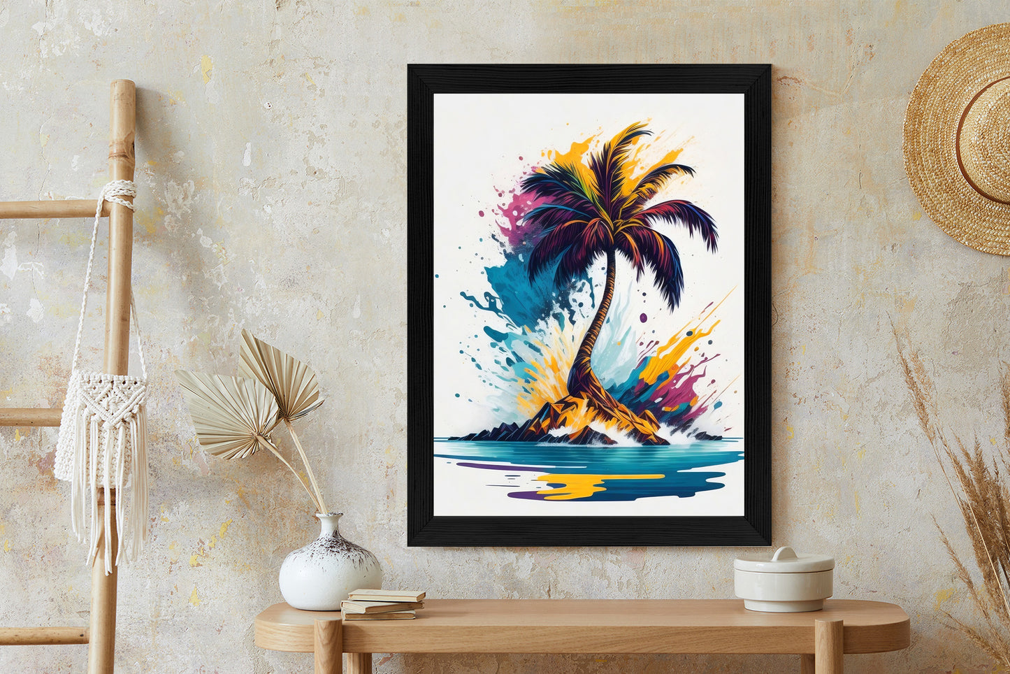 Poster Eine Bunte Palme Auf Einer Einsamen Insel Rahmen Holz Mit Passepartout Farbe Natürlich