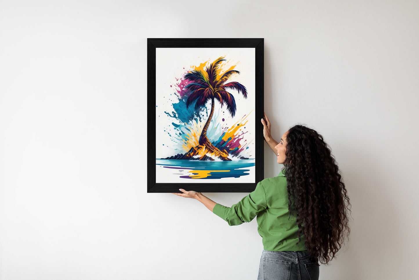 Poster Eine Bunte Palme Auf Einer Einsamen Insel Rahmen Holz Mit Passepartout Farbe Natürlich