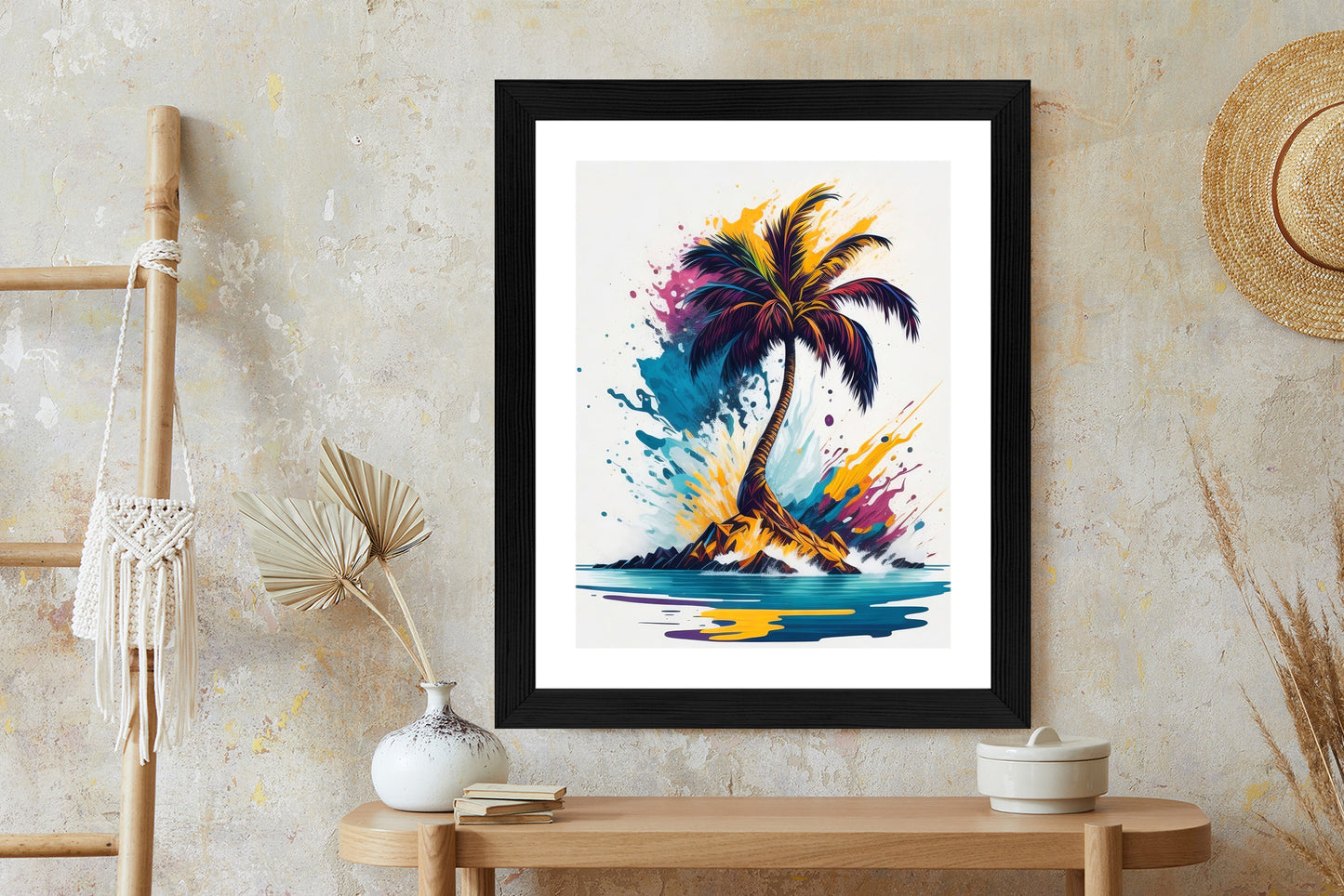 Poster Eine Bunte Palme Auf Einer Einsamen Insel Rahmen Holz Mit Passepartout Farbe Natürlich