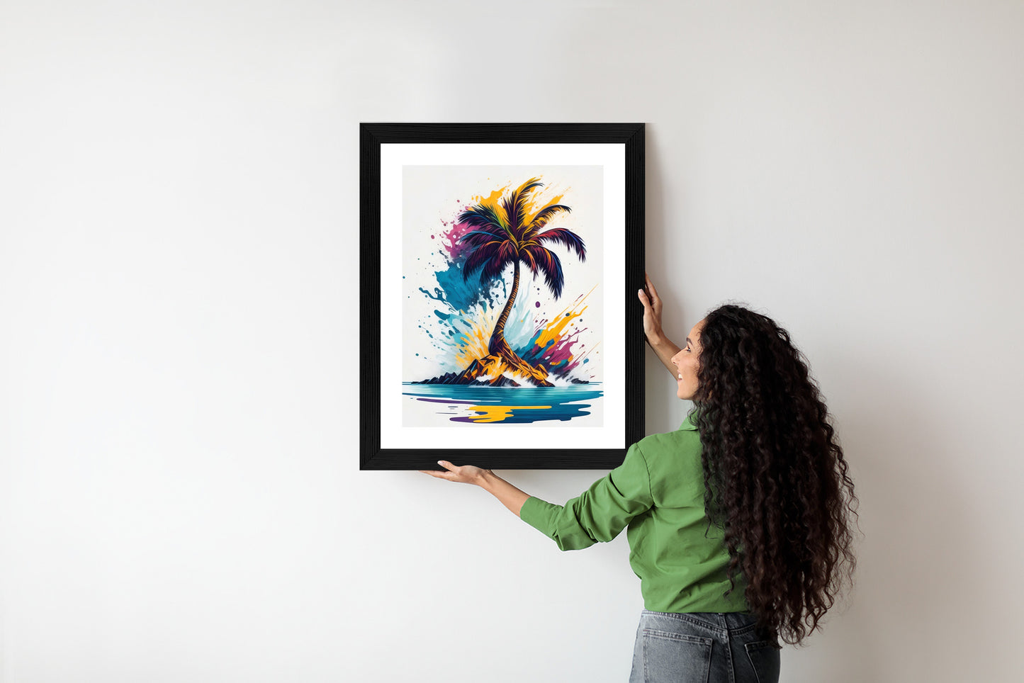 Poster Eine Bunte Palme Auf Einer Einsamen Insel Rahmen Holz Mit Passepartout Farbe Natürlich