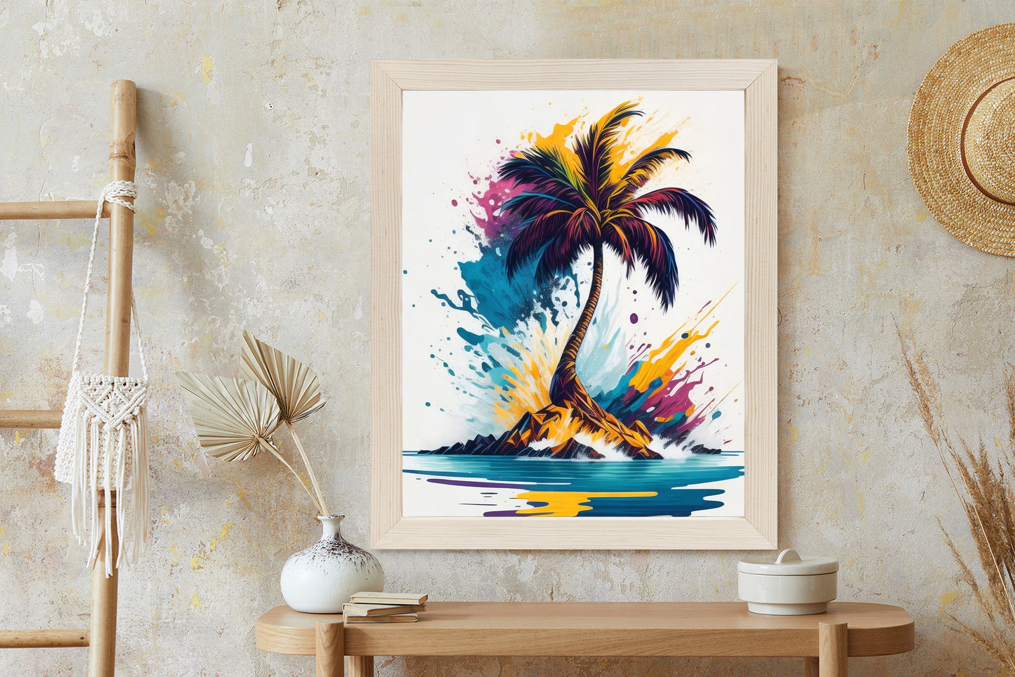 Poster Eine Bunte Palme Auf Einer Einsamen Insel Rahmen Holz Mit Passepartout Farbe Natürlich