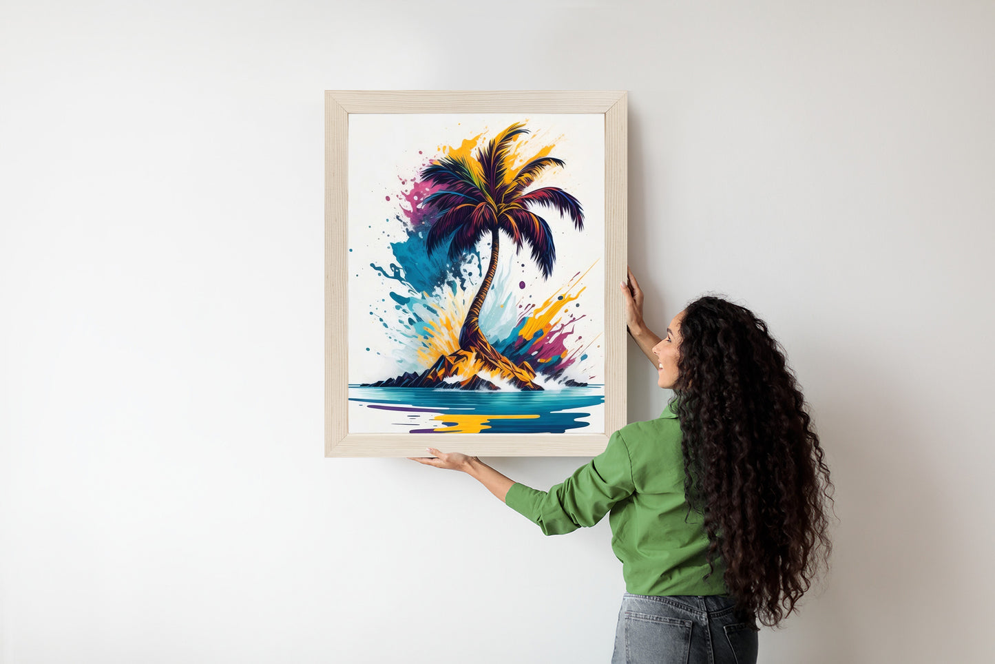 Poster Eine Bunte Palme Auf Einer Einsamen Insel Rahmen Holz Mit Passepartout Farbe Natürlich