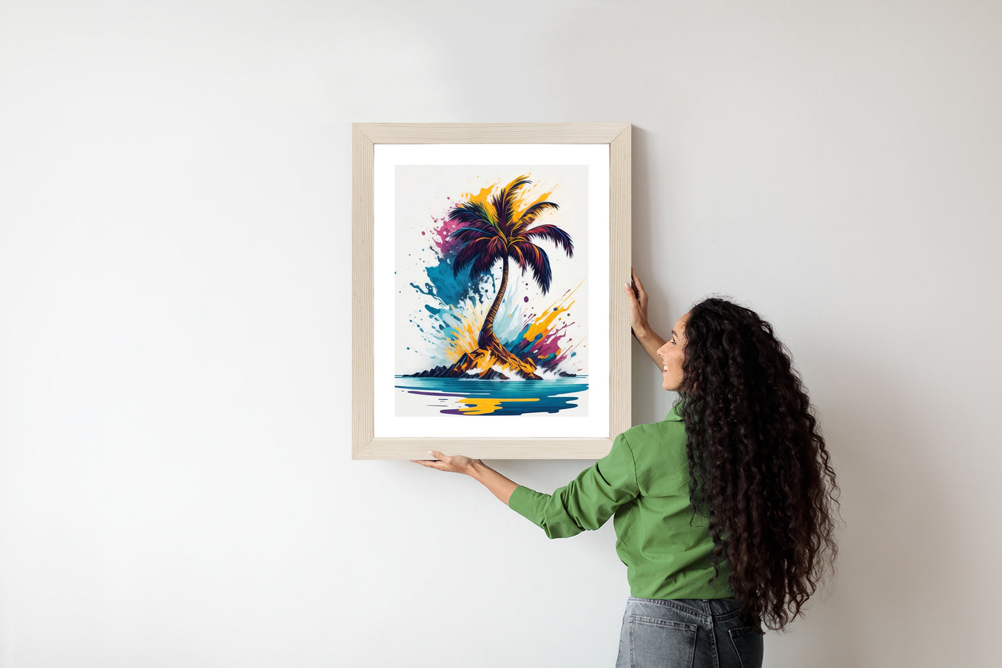 Poster Eine Bunte Palme Auf Einer Einsamen Insel Rahmen Holz Mit Passepartout Farbe Natürlich