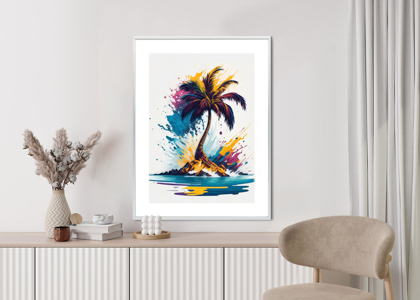 Poster Eine Bunte Palme Auf Einer Einsamen Insel Rahmen Holz Mit Passepartout Farbe Natürlich