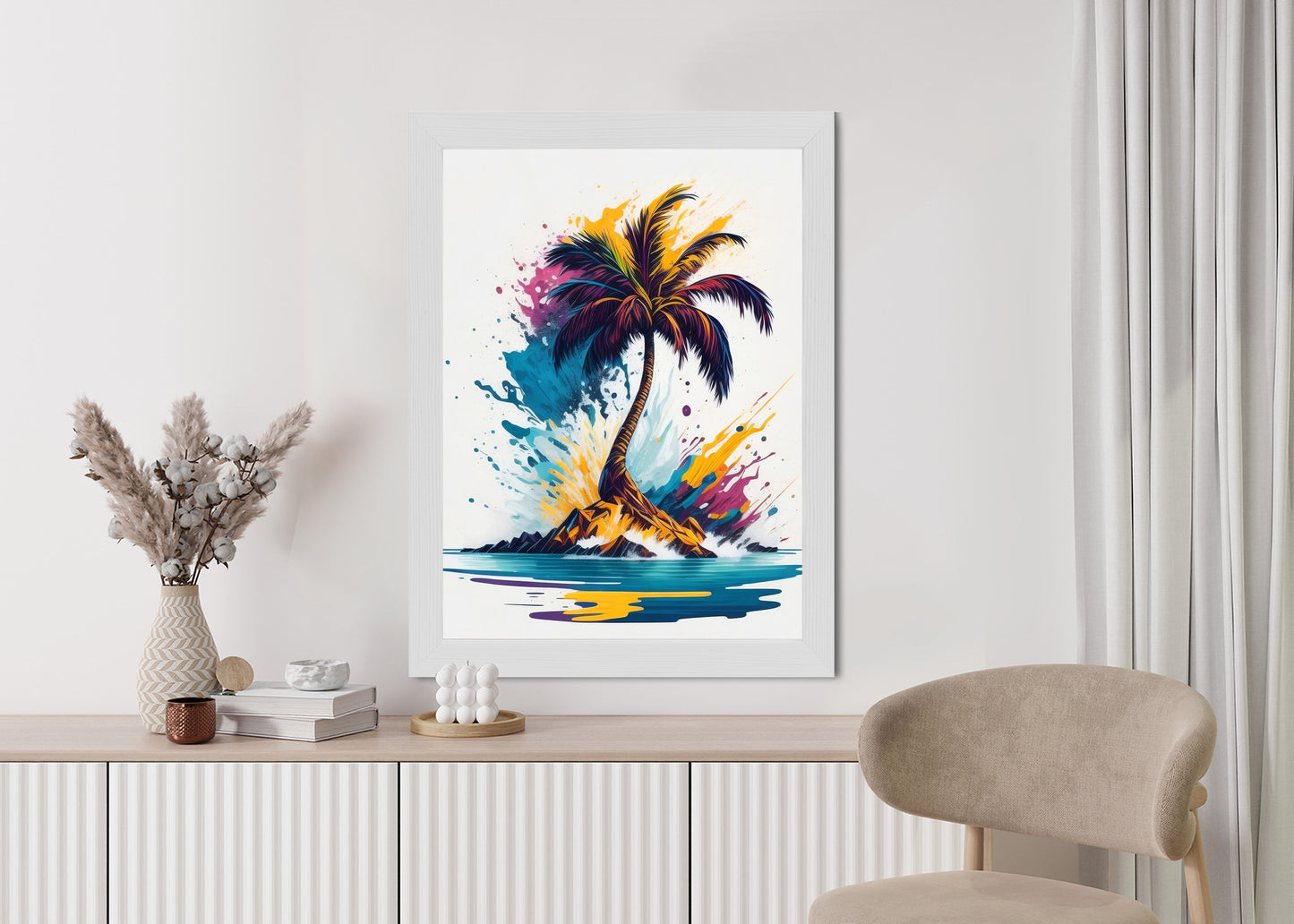 Poster Eine Bunte Palme Auf Einer Einsamen Insel Rahmen Holz Mit Passepartout Farbe Natürlich