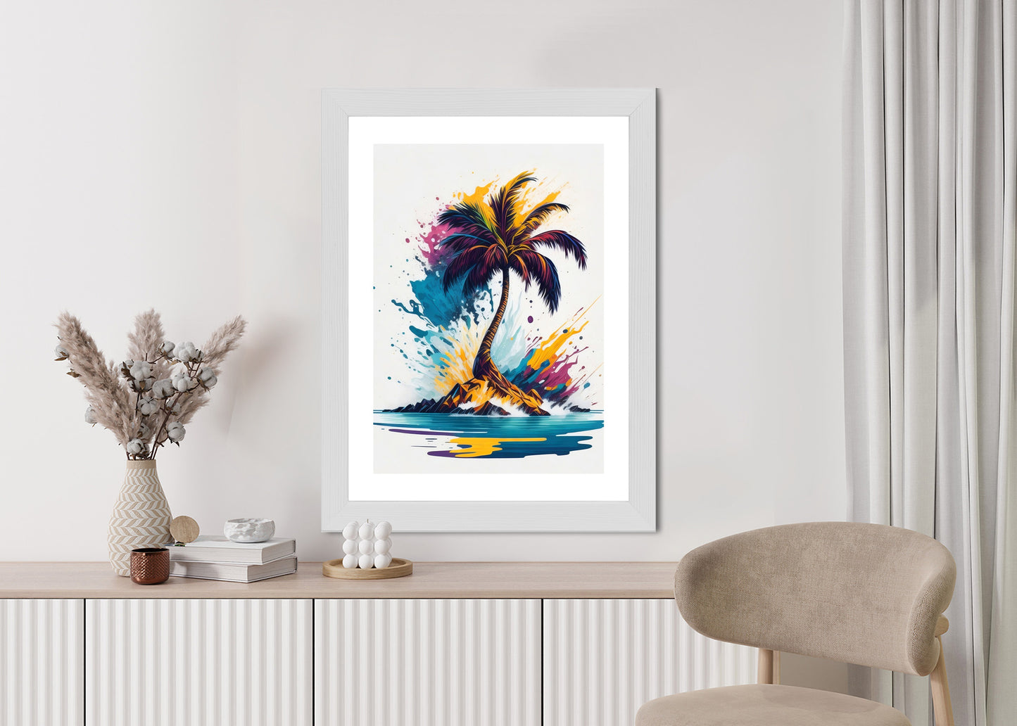 Poster Eine Bunte Palme Auf Einer Einsamen Insel Rahmen Holz Mit Passepartout Farbe Natürlich