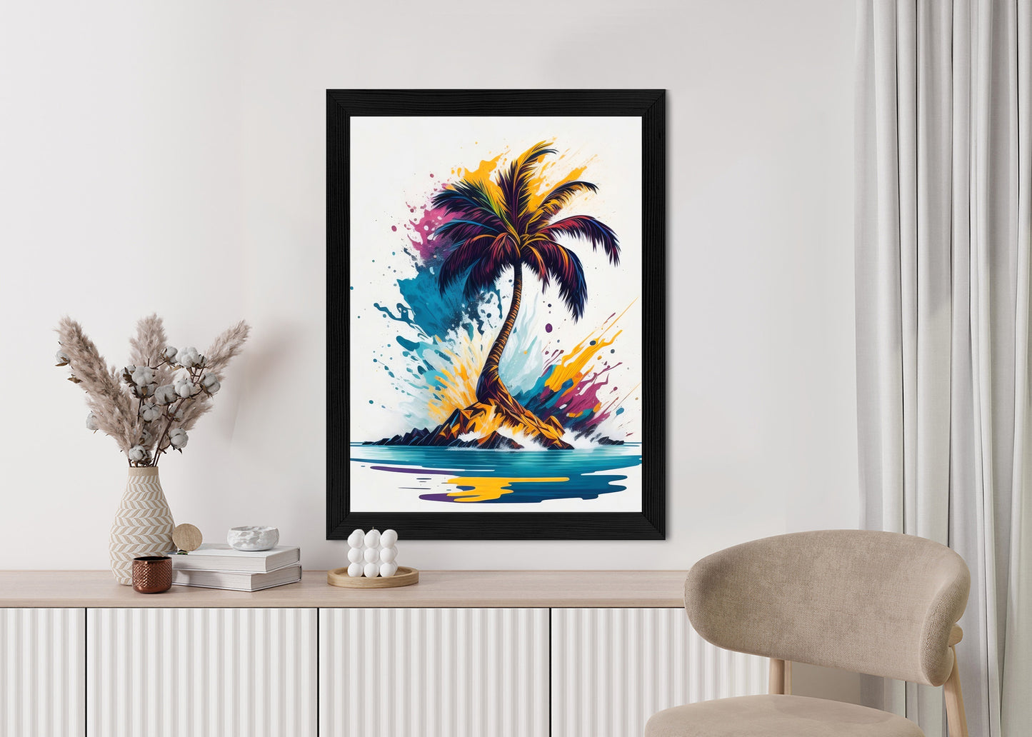 Poster Eine Bunte Palme Auf Einer Einsamen Insel Rahmen Holz Mit Passepartout Farbe Natürlich