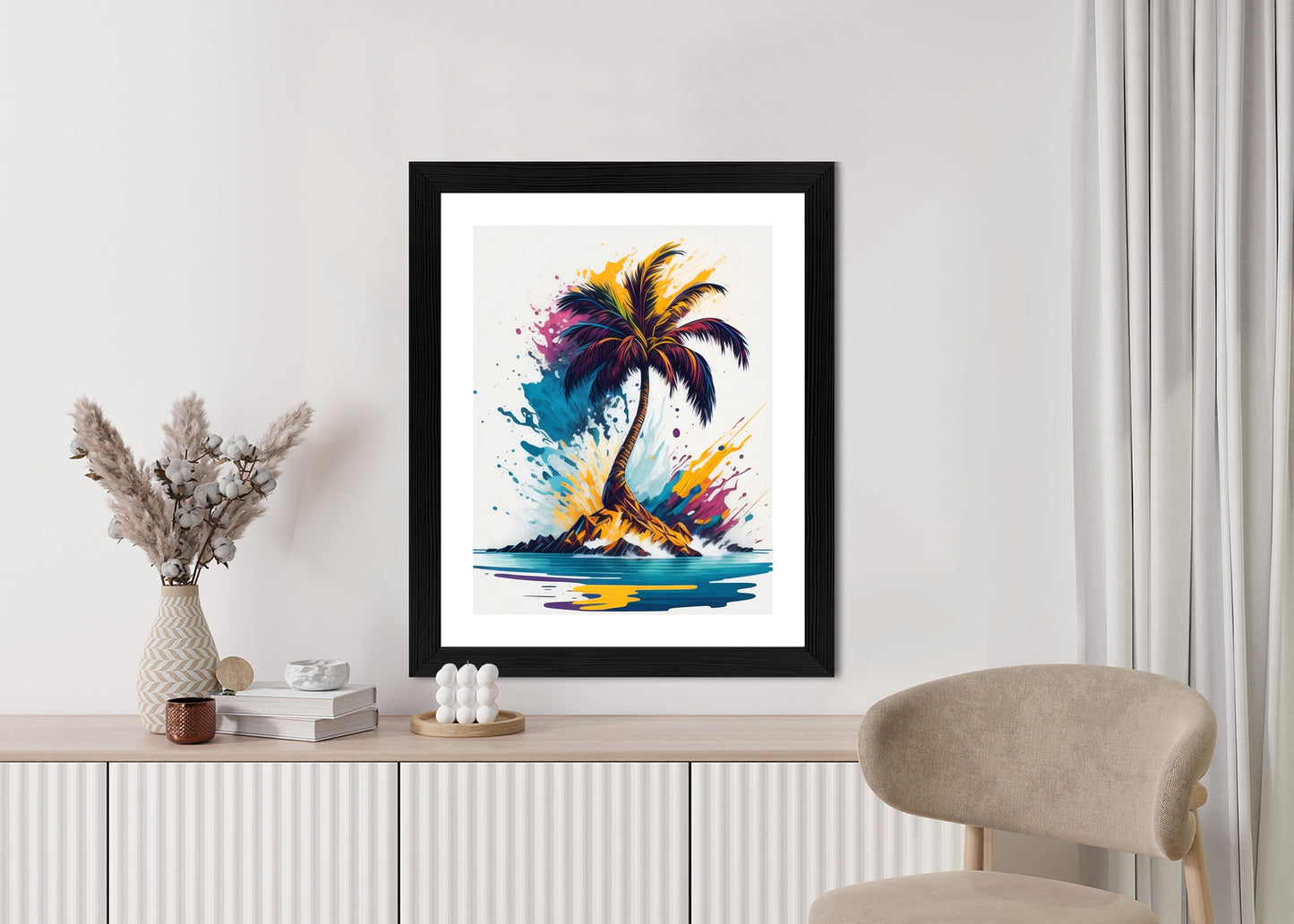 Poster Eine Bunte Palme Auf Einer Einsamen Insel Rahmen Holz Mit Passepartout Farbe Natürlich
