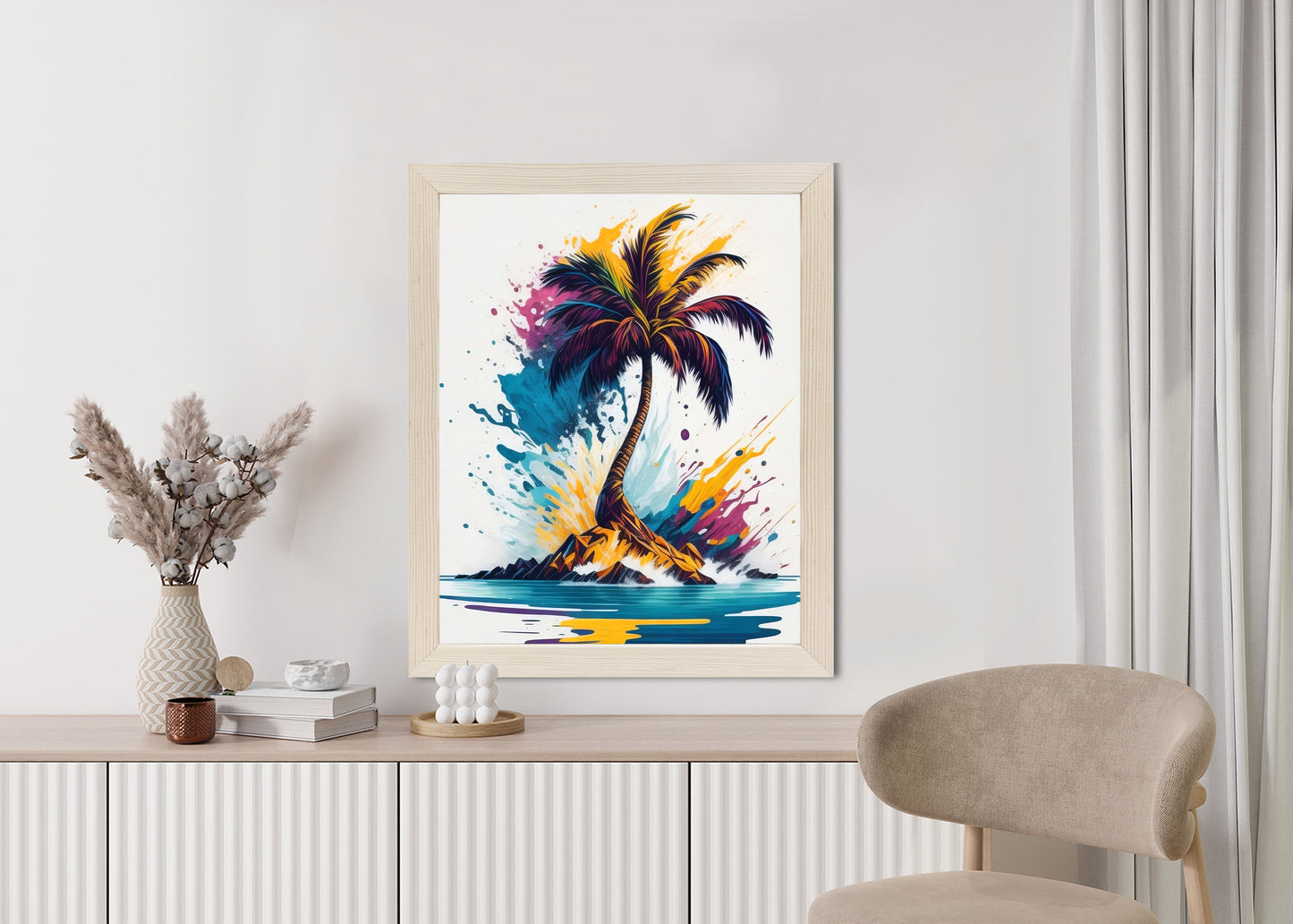 Poster Eine Bunte Palme Auf Einer Einsamen Insel Rahmen Holz Mit Passepartout Farbe Natürlich