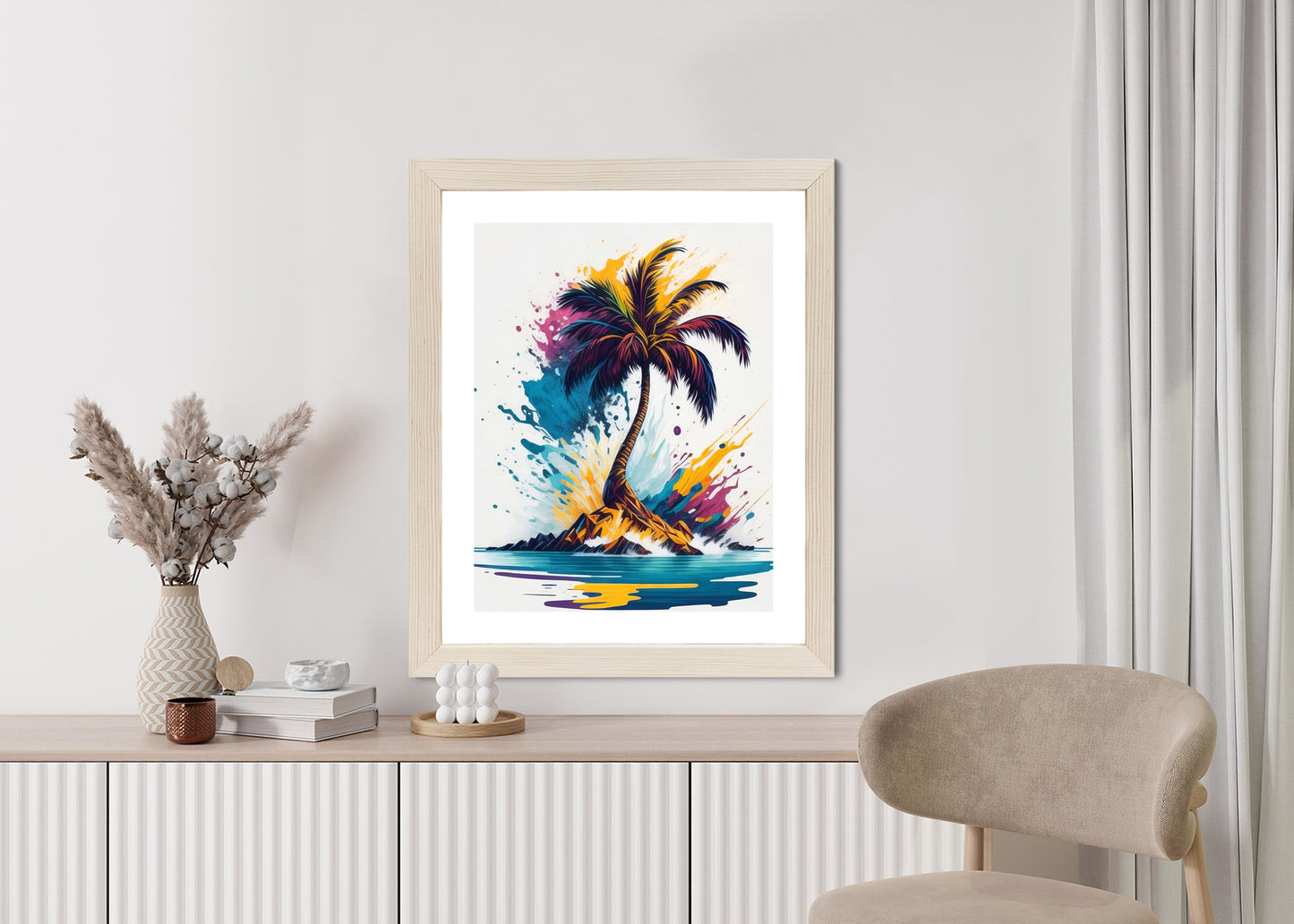 Poster Eine Bunte Palme Auf Einer Einsamen Insel Rahmen Holz Mit Passepartout Farbe Natürlich