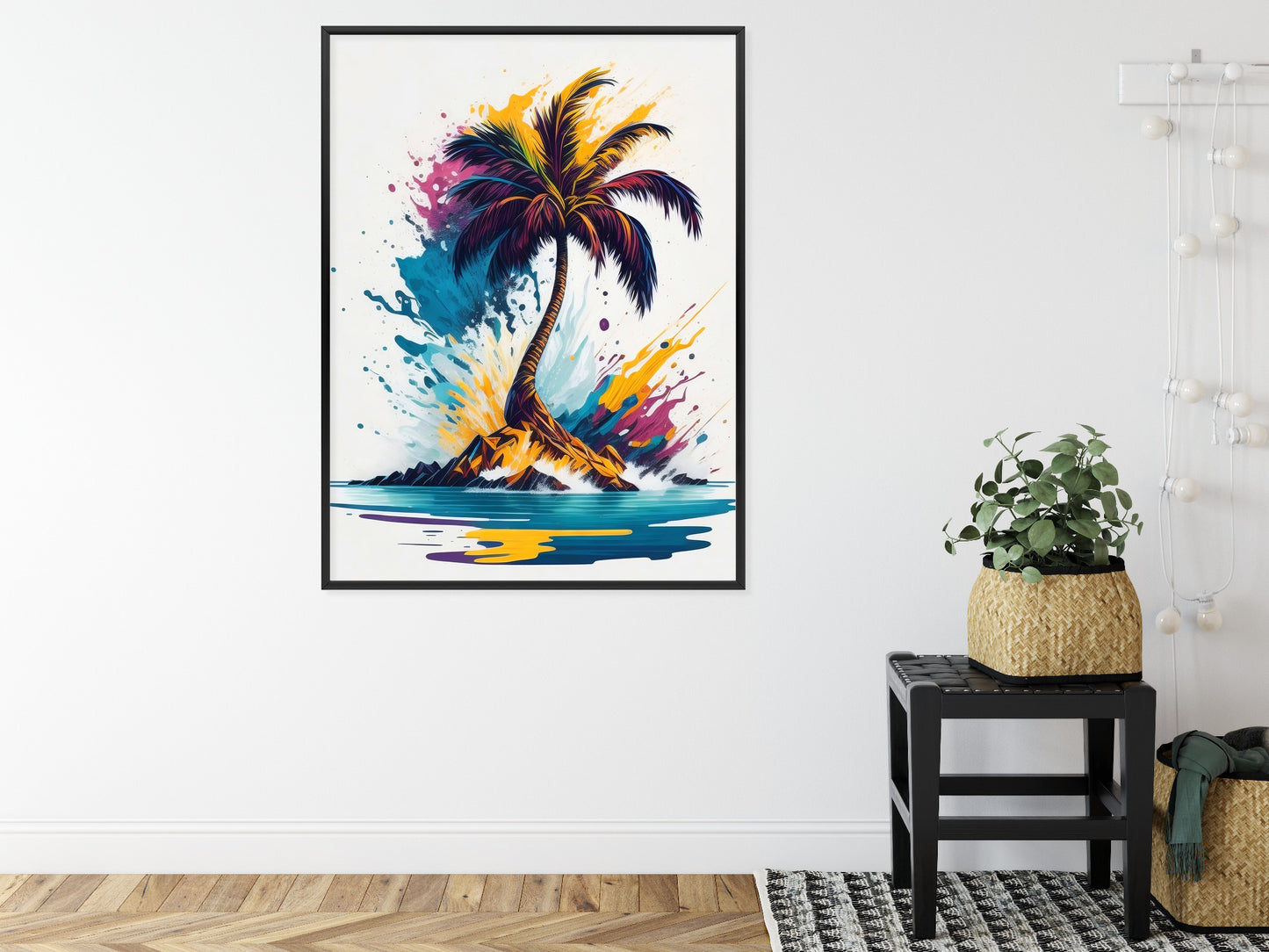 Poster Eine Bunte Palme Auf Einer Einsamen Insel Rahmen Holz Mit Passepartout Farbe Natürlich