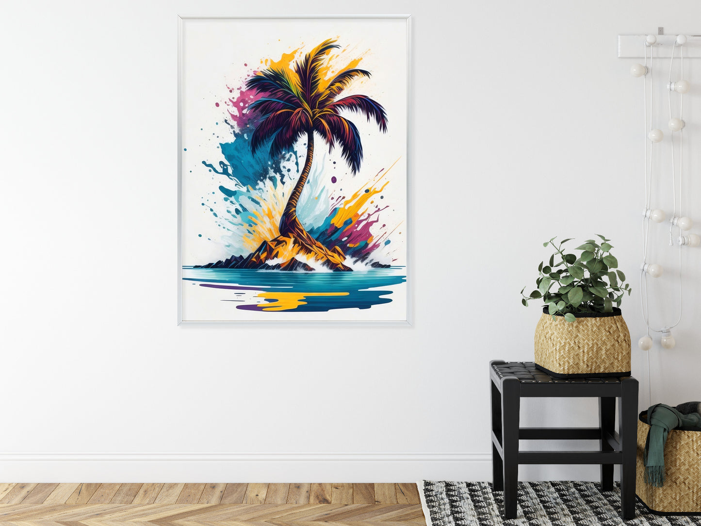 Poster Eine Bunte Palme Auf Einer Einsamen Insel Rahmen Holz Mit Passepartout Farbe Natürlich