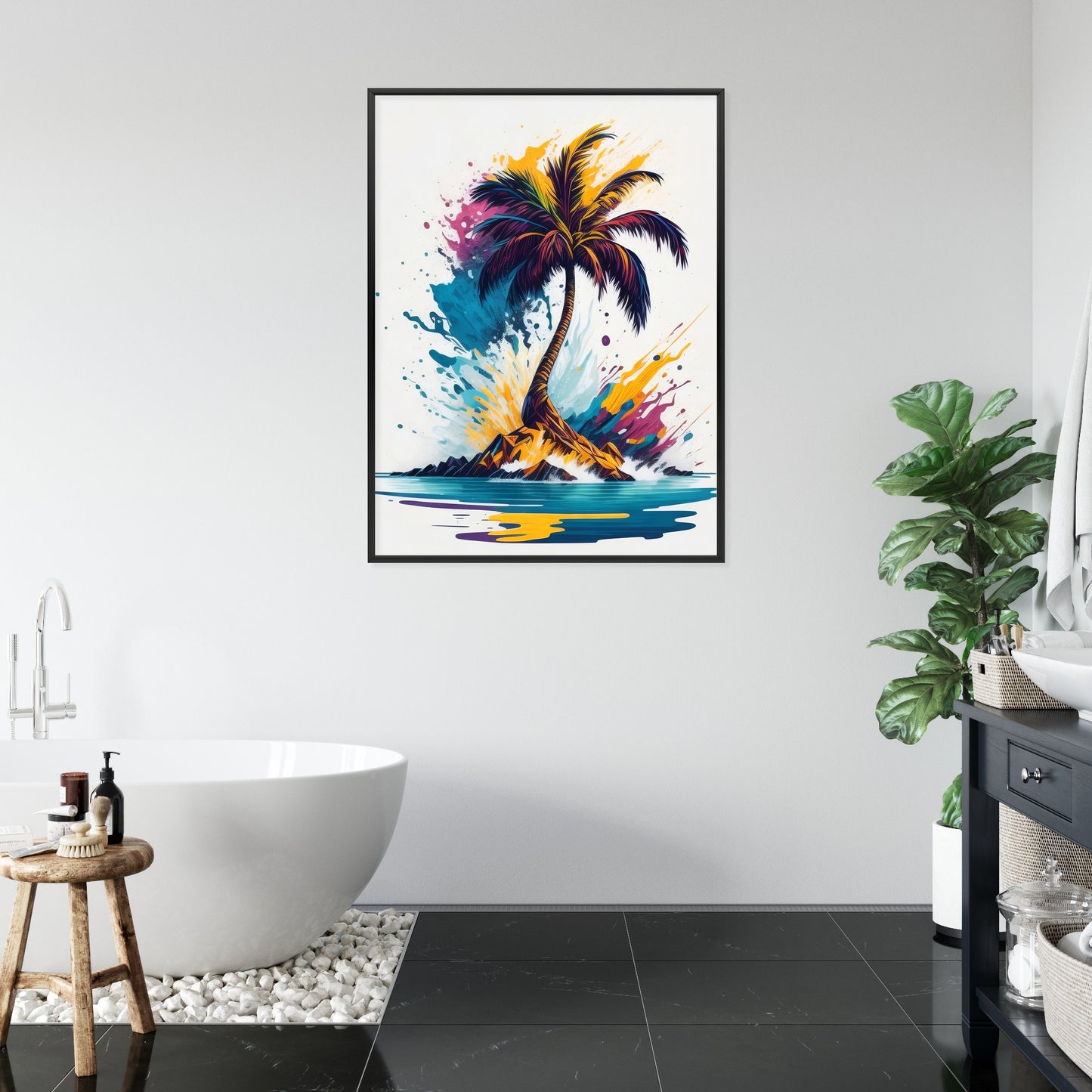 Poster Eine Bunte Palme Auf Einer Einsamen Insel Rahmen Holz Mit Passepartout Farbe Natürlich