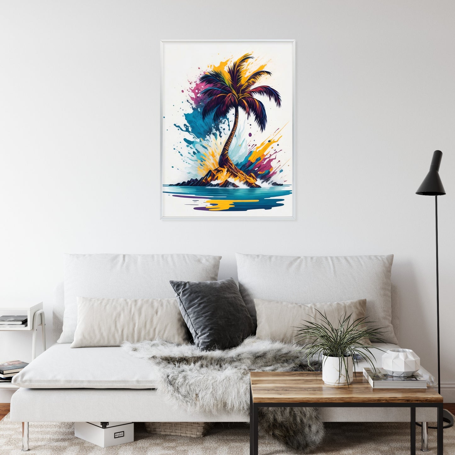 Poster Eine Bunte Palme Auf Einer Einsamen Insel Rahmen Holz Mit Passepartout Farbe Natürlich
