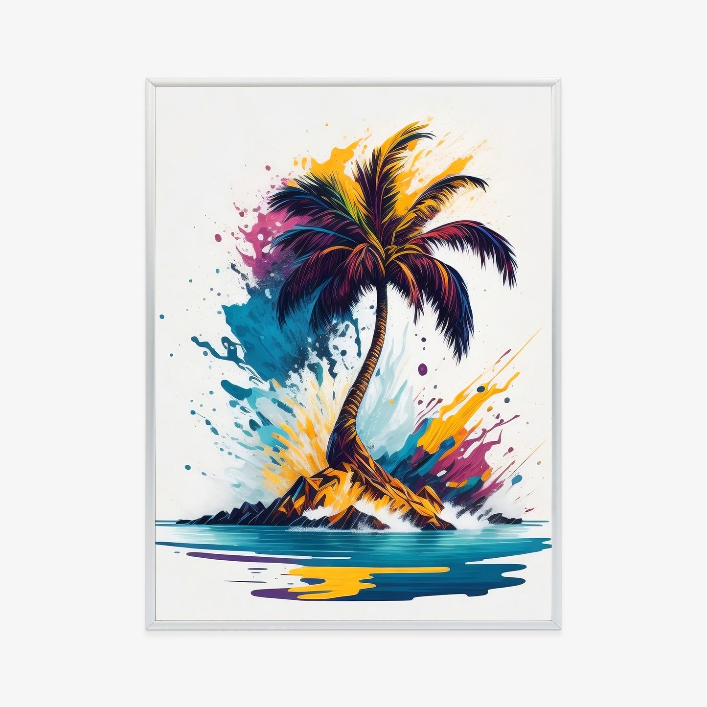 Poster Eine Bunte Palme Auf Einer Einsamen Insel Rahmen Holz Mit Passepartout Farbe Natürlich