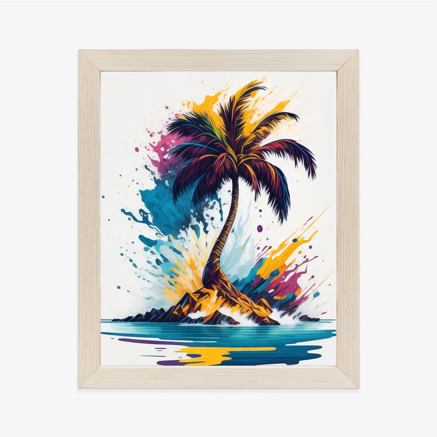 Poster Eine Bunte Palme Auf Einer Einsamen Insel Rahmen Holz Mit Passepartout Farbe Natürlich