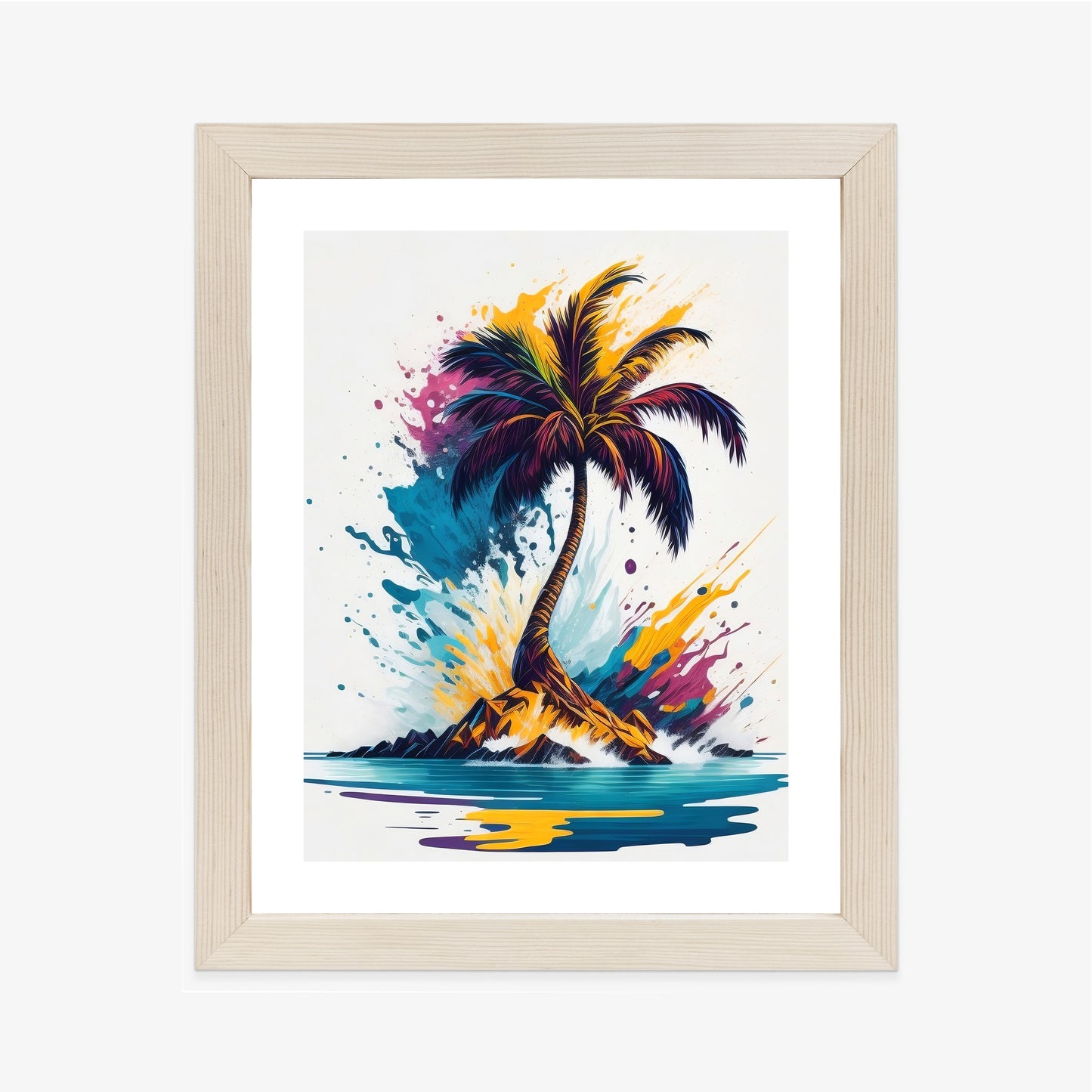 Poster Eine Bunte Palme Auf Einer Einsamen Insel Rahmen Holz Mit Passepartout Farbe Natürlich