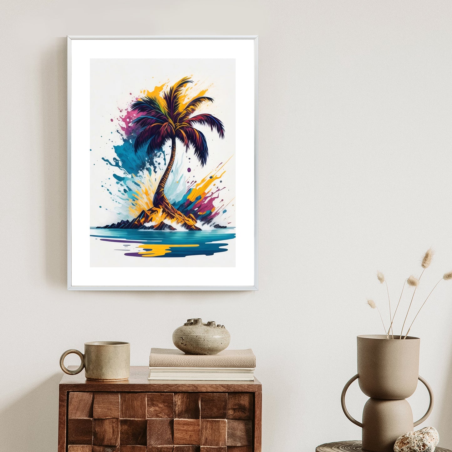 Poster Eine Bunte Palme Auf Einer Einsamen Insel Rahmen Holz Mit Passepartout Farbe Natürlich