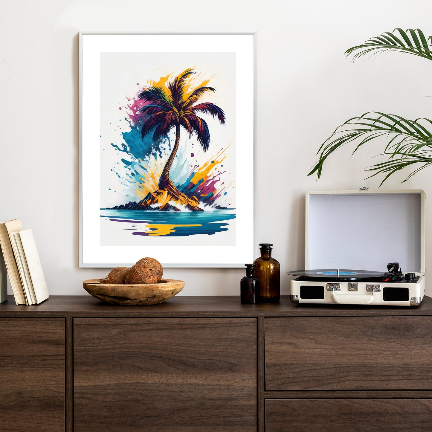 Poster Eine Bunte Palme Auf Einer Einsamen Insel Rahmen Holz Mit Passepartout Farbe Natürlich