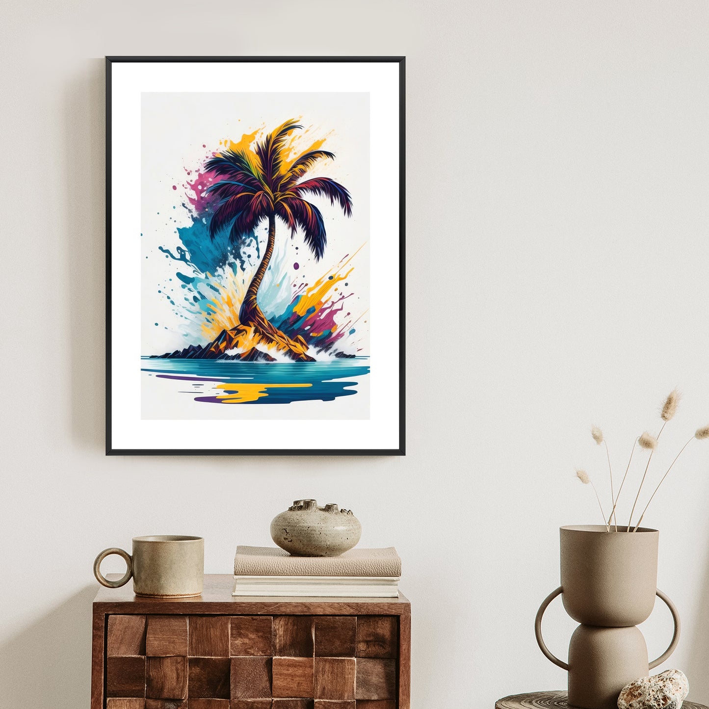 Poster Eine Bunte Palme Auf Einer Einsamen Insel Rahmen Holz Mit Passepartout Farbe Natürlich