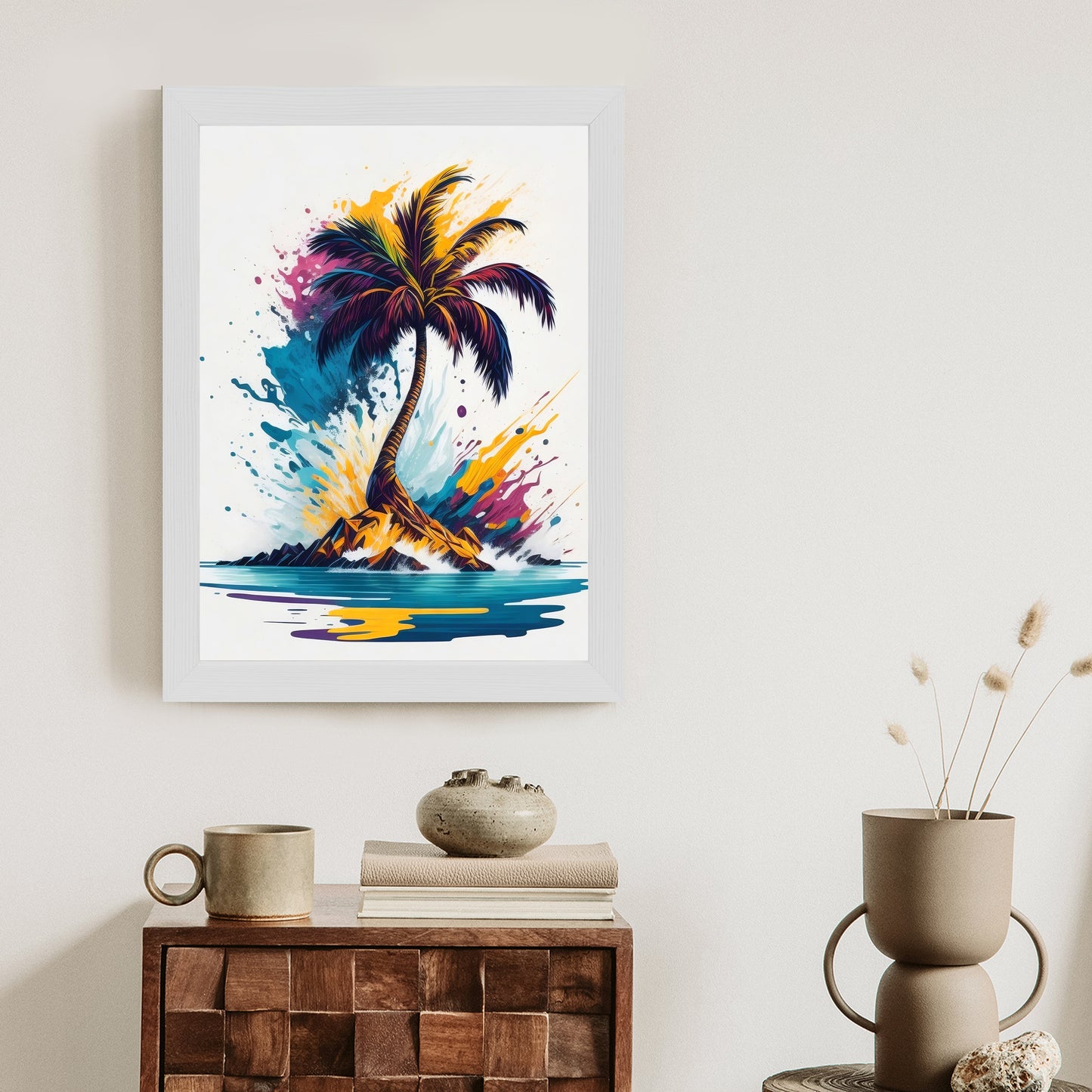 Poster Eine Bunte Palme Auf Einer Einsamen Insel Rahmen Holz Mit Passepartout Farbe Natürlich