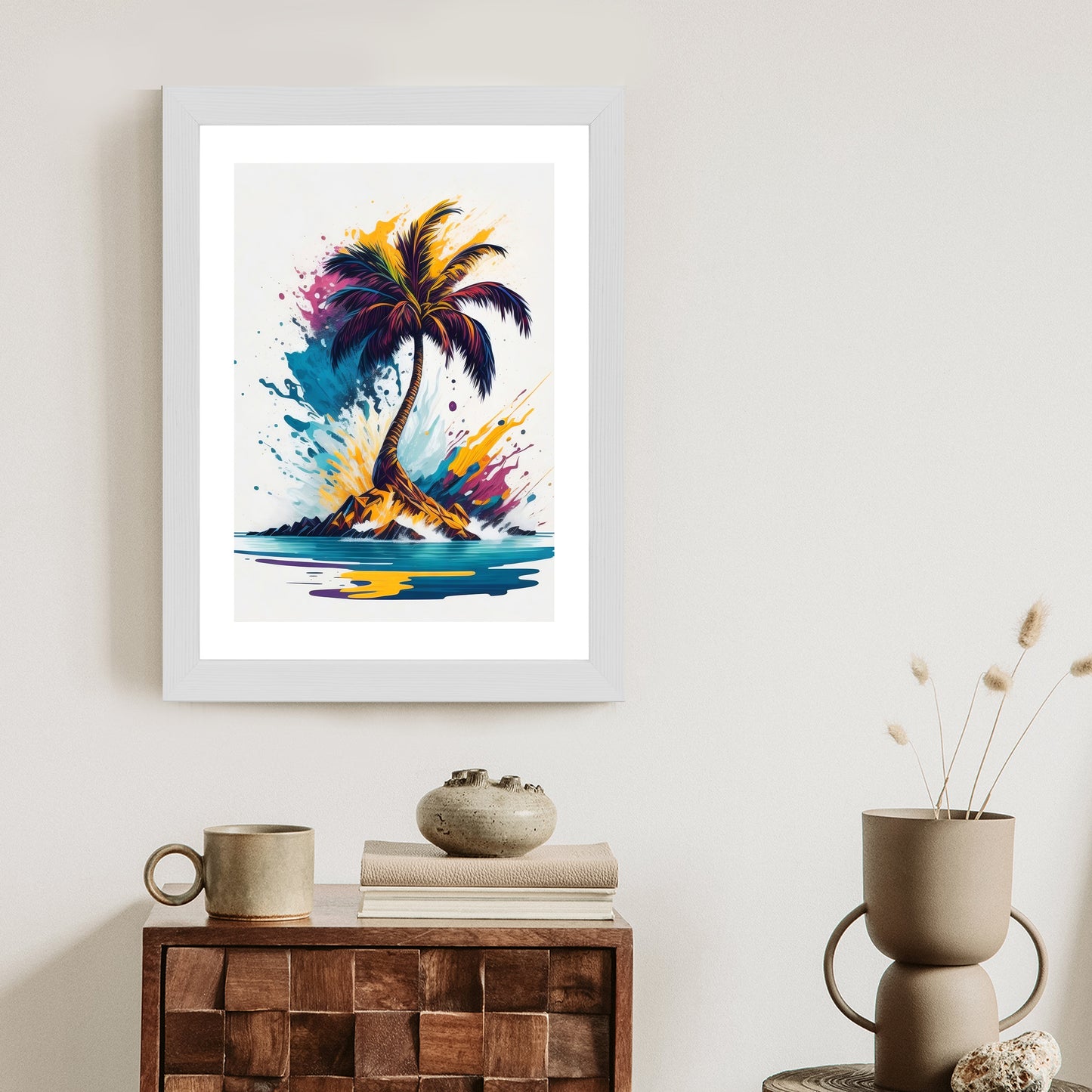 Poster Eine Bunte Palme Auf Einer Einsamen Insel Rahmen Holz Mit Passepartout Farbe Natürlich