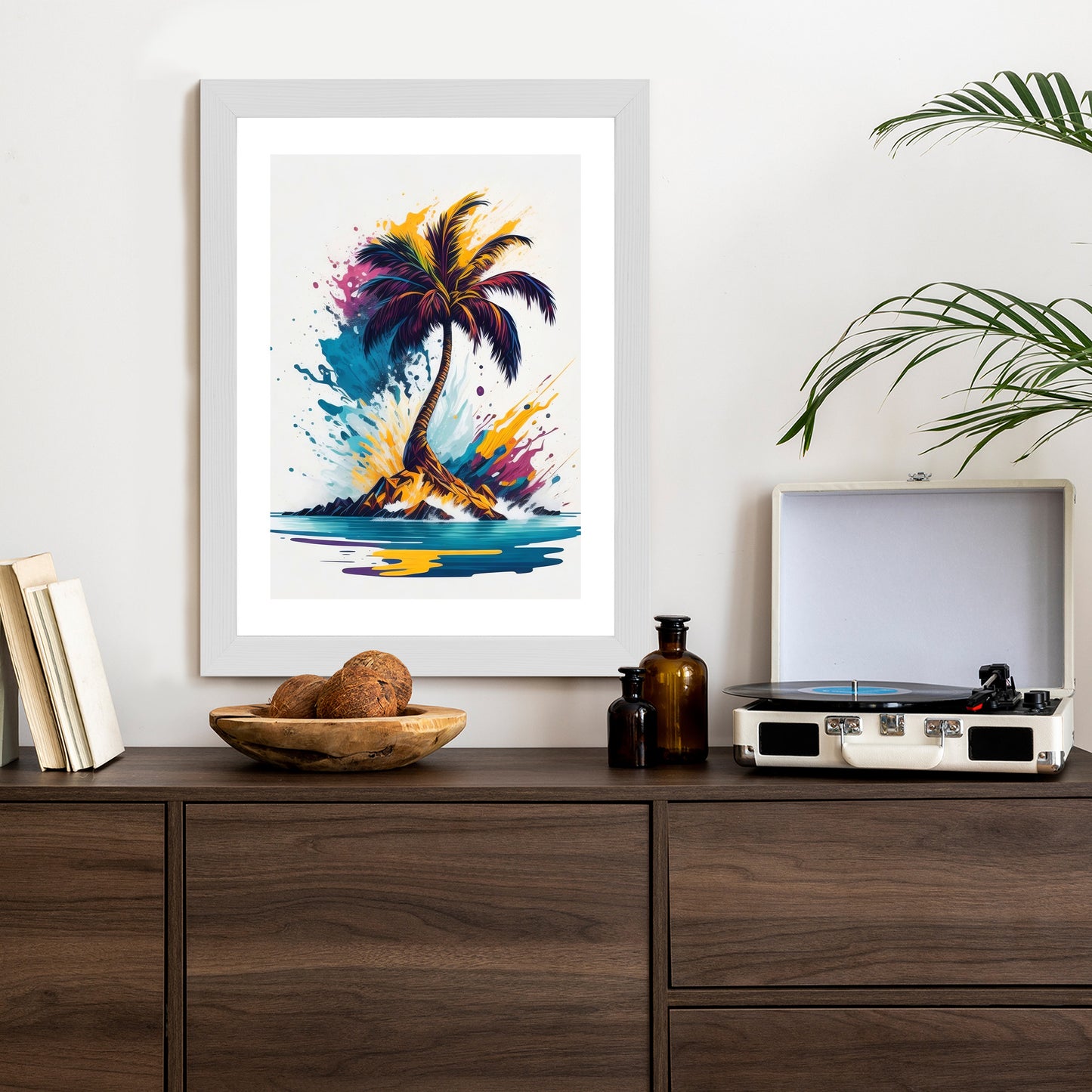 Poster Eine Bunte Palme Auf Einer Einsamen Insel Rahmen Holz Mit Passepartout Farbe Natürlich