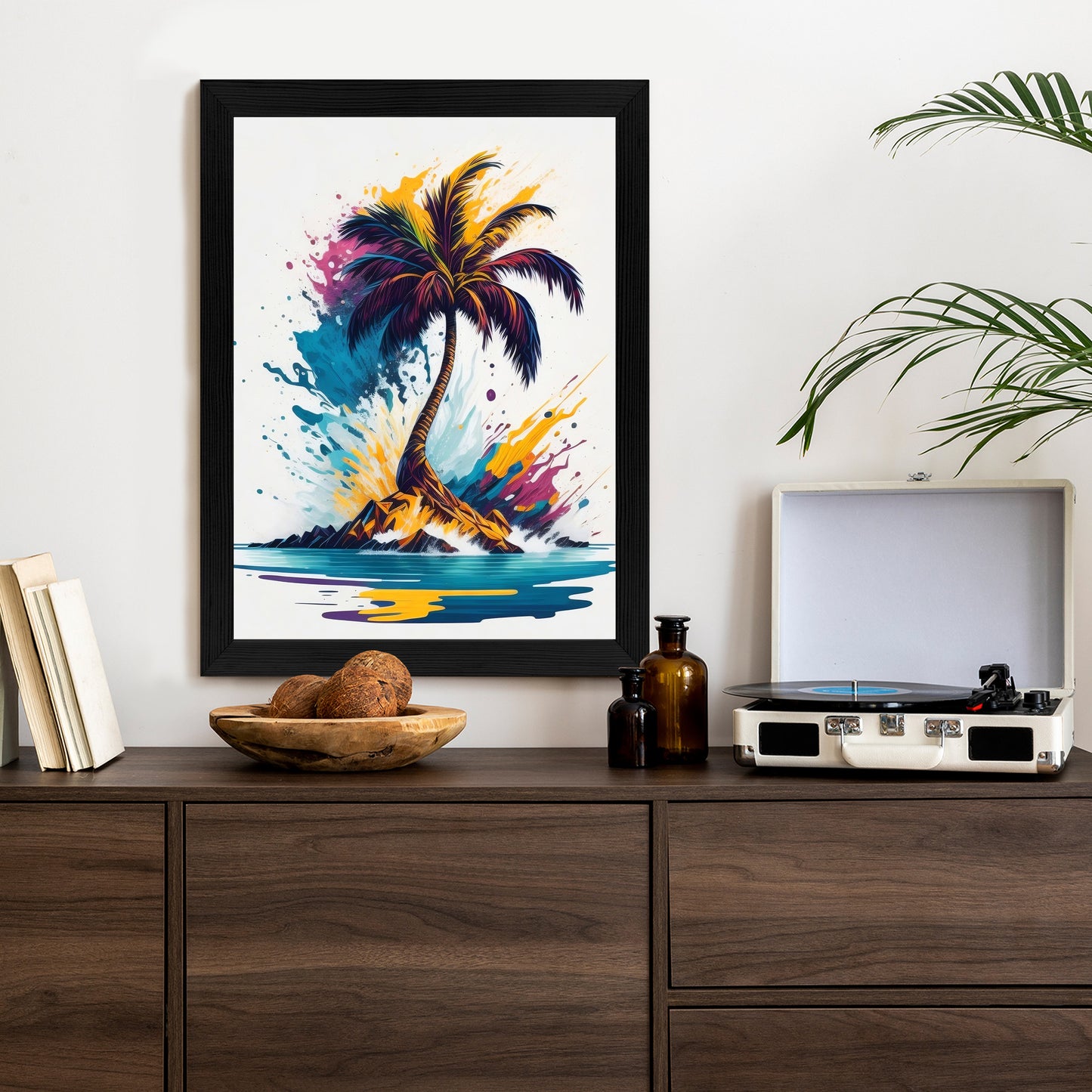 Poster Eine Bunte Palme Auf Einer Einsamen Insel Rahmen Holz Mit Passepartout Farbe Natürlich