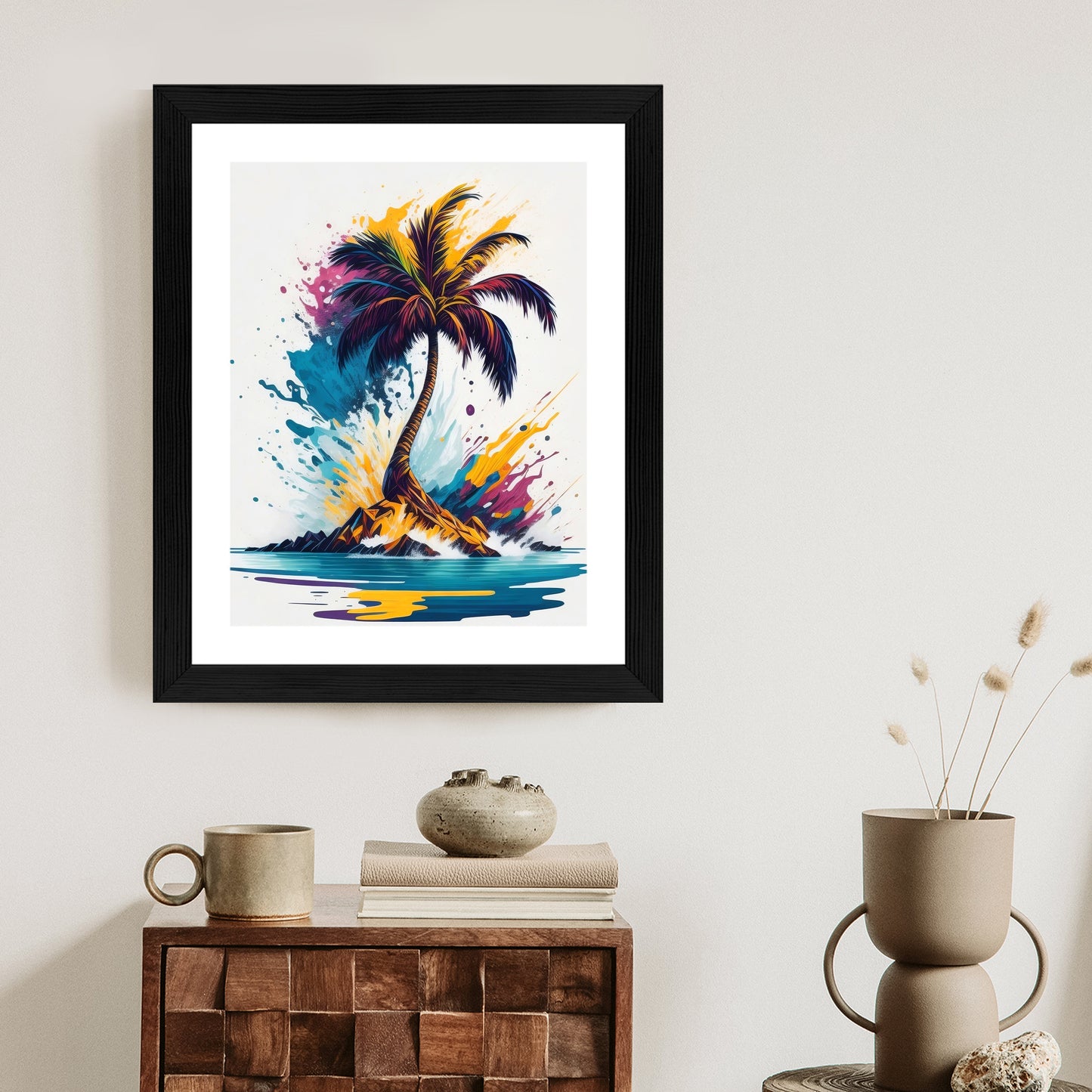 Poster Eine Bunte Palme Auf Einer Einsamen Insel Rahmen Holz Mit Passepartout Farbe Natürlich