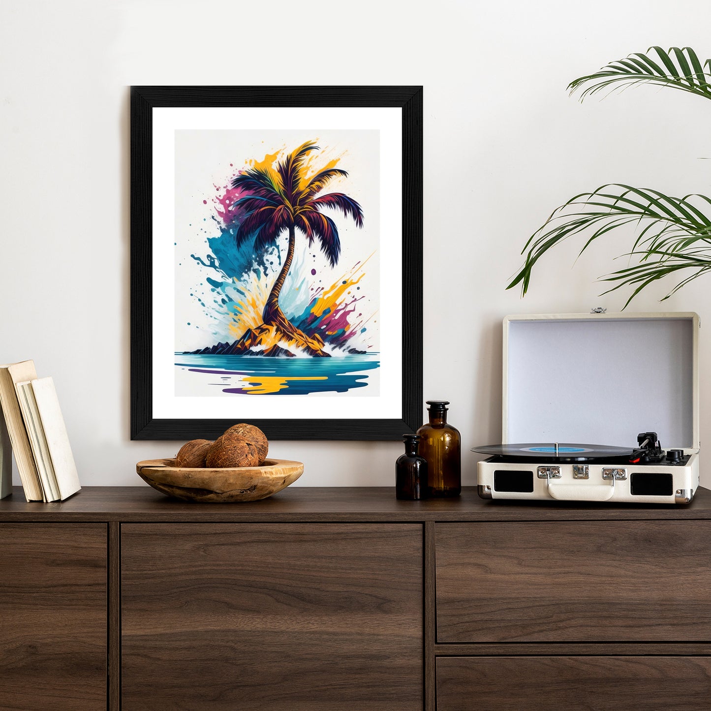 Poster Eine Bunte Palme Auf Einer Einsamen Insel Rahmen Holz Mit Passepartout Farbe Natürlich