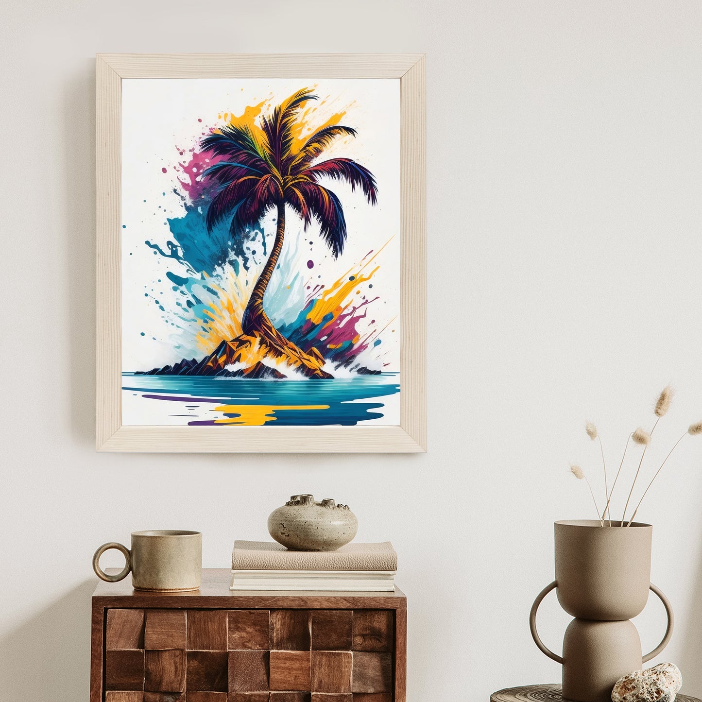 Poster Eine Bunte Palme Auf Einer Einsamen Insel Rahmen Holz Mit Passepartout Farbe Natürlich