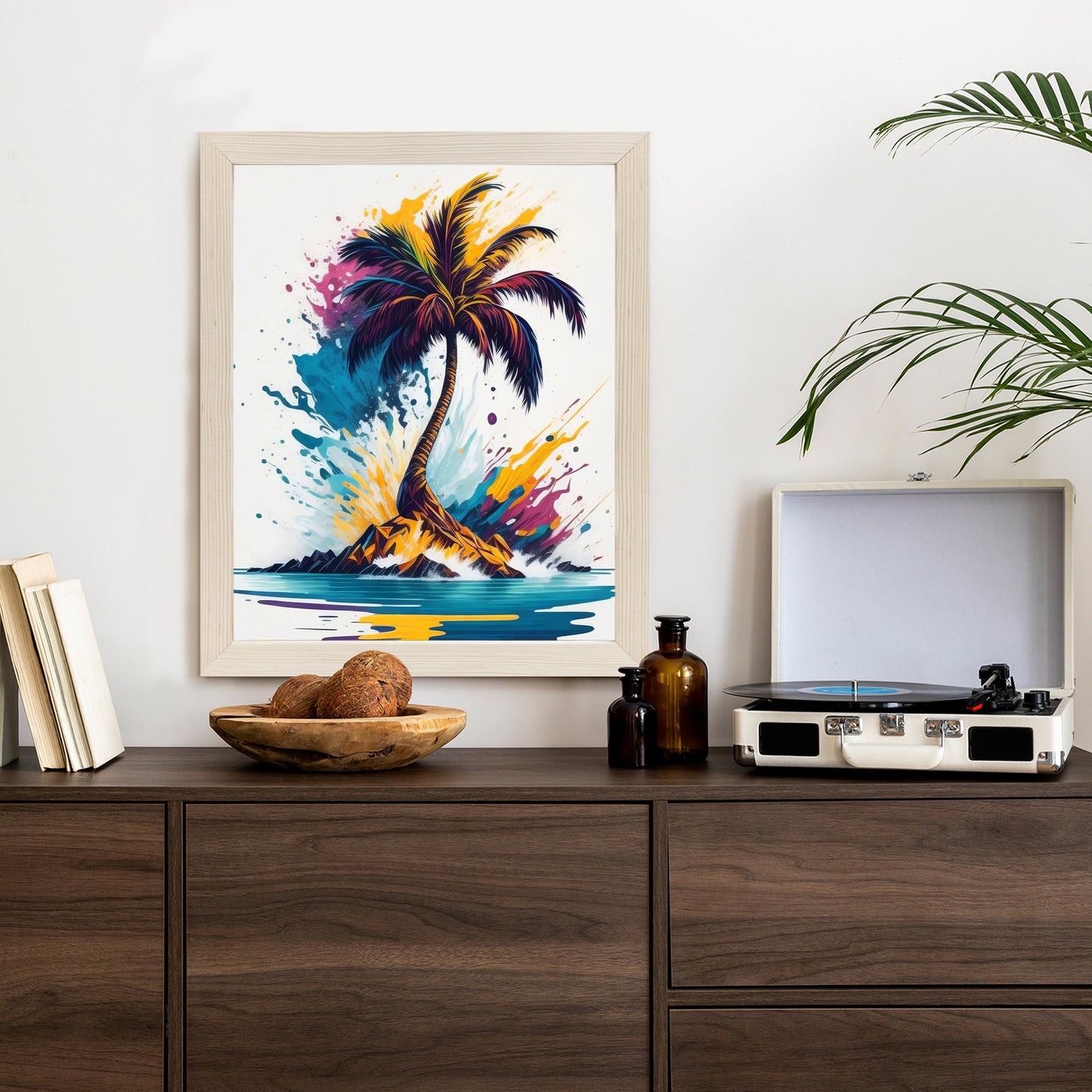 Poster Eine Bunte Palme Auf Einer Einsamen Insel Rahmen Holz Mit Passepartout Farbe Natürlich