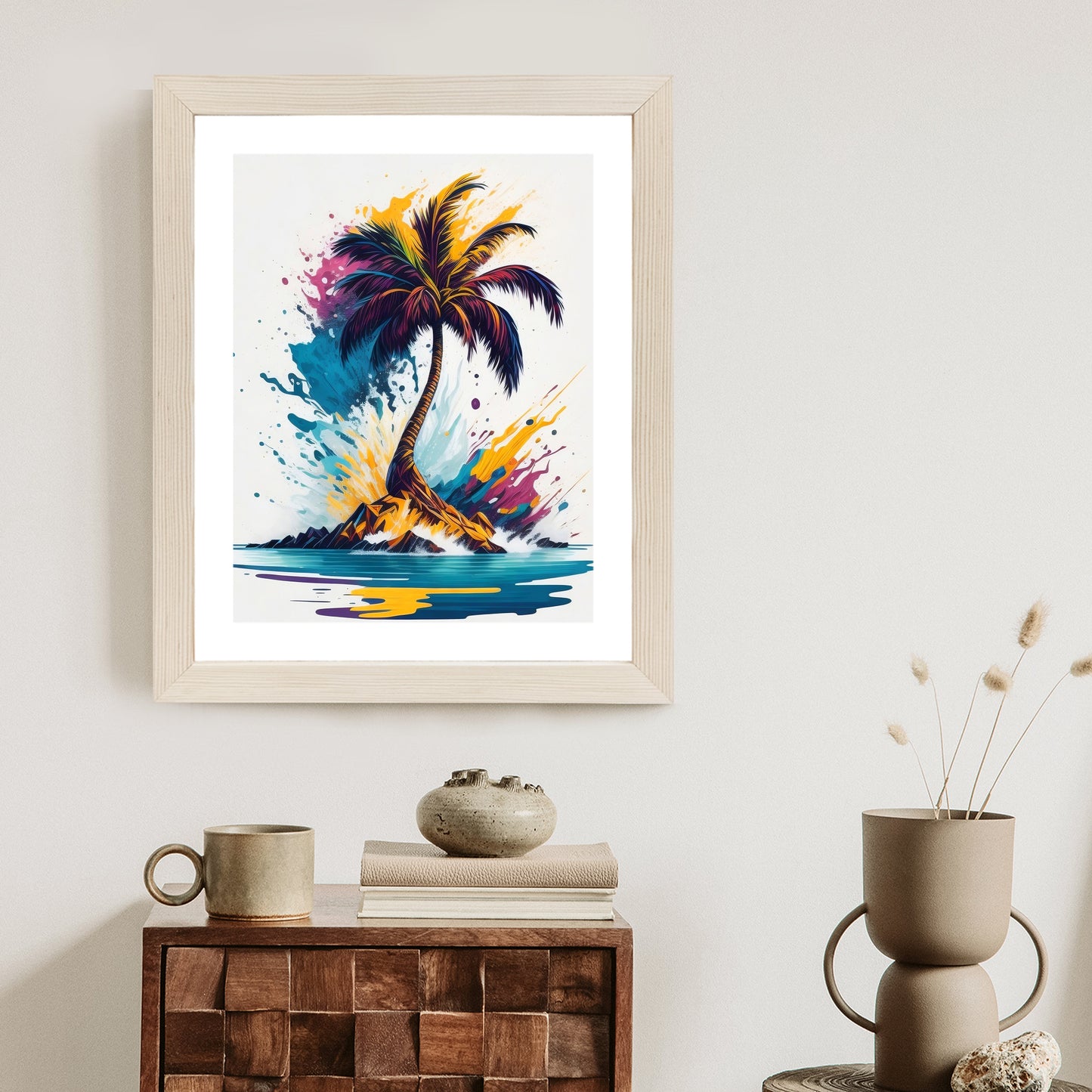 Poster Eine Bunte Palme Auf Einer Einsamen Insel Rahmen Holz Mit Passepartout Farbe Natürlich