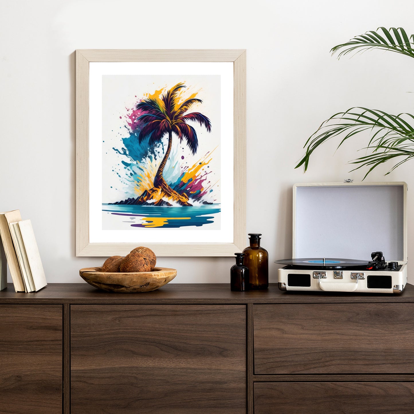 Poster Eine Bunte Palme Auf Einer Einsamen Insel Rahmen Holz Mit Passepartout Farbe Natürlich